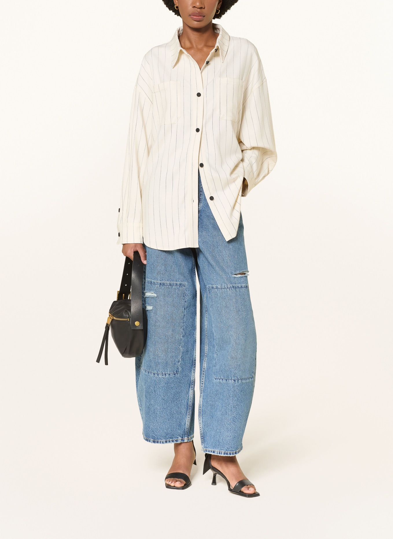 ALLSAINTS Oversized overhemdblouse OLGA: CRÈME / ZWART