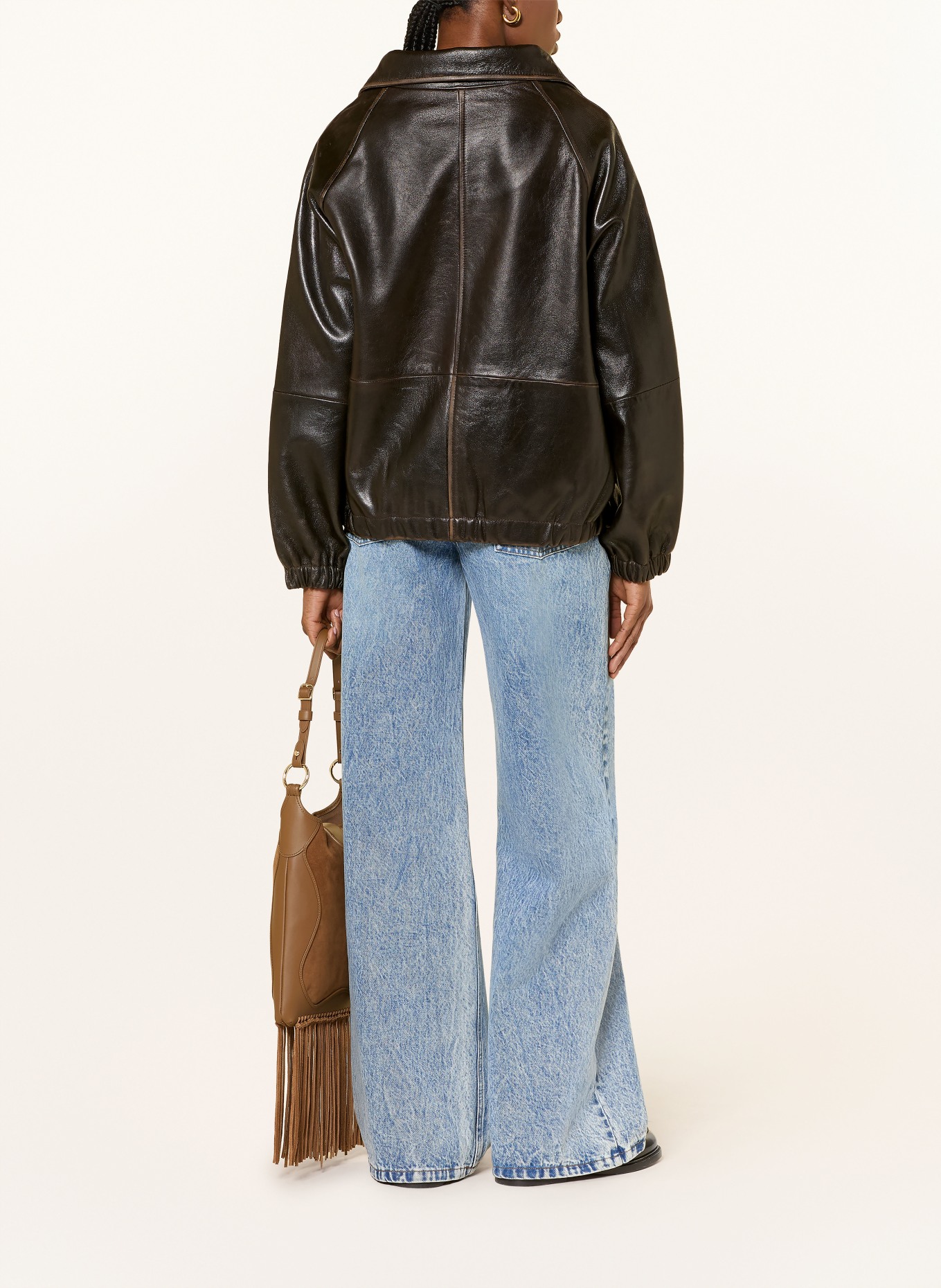 SANDRO Lederjacke: DUNKELBRAUN