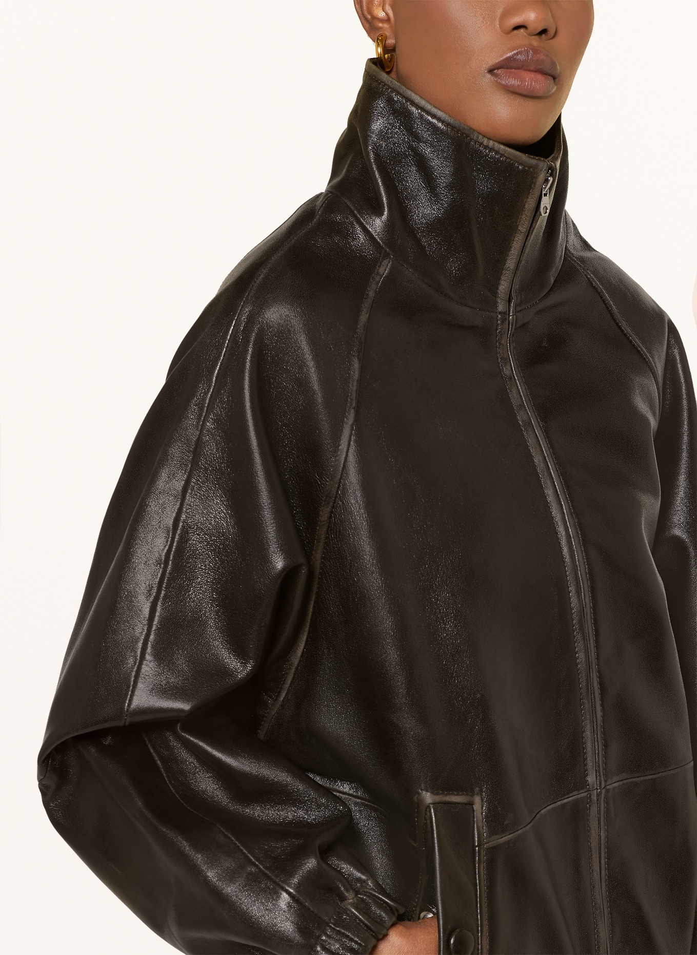 SANDRO Lederjacke: DUNKELBRAUN