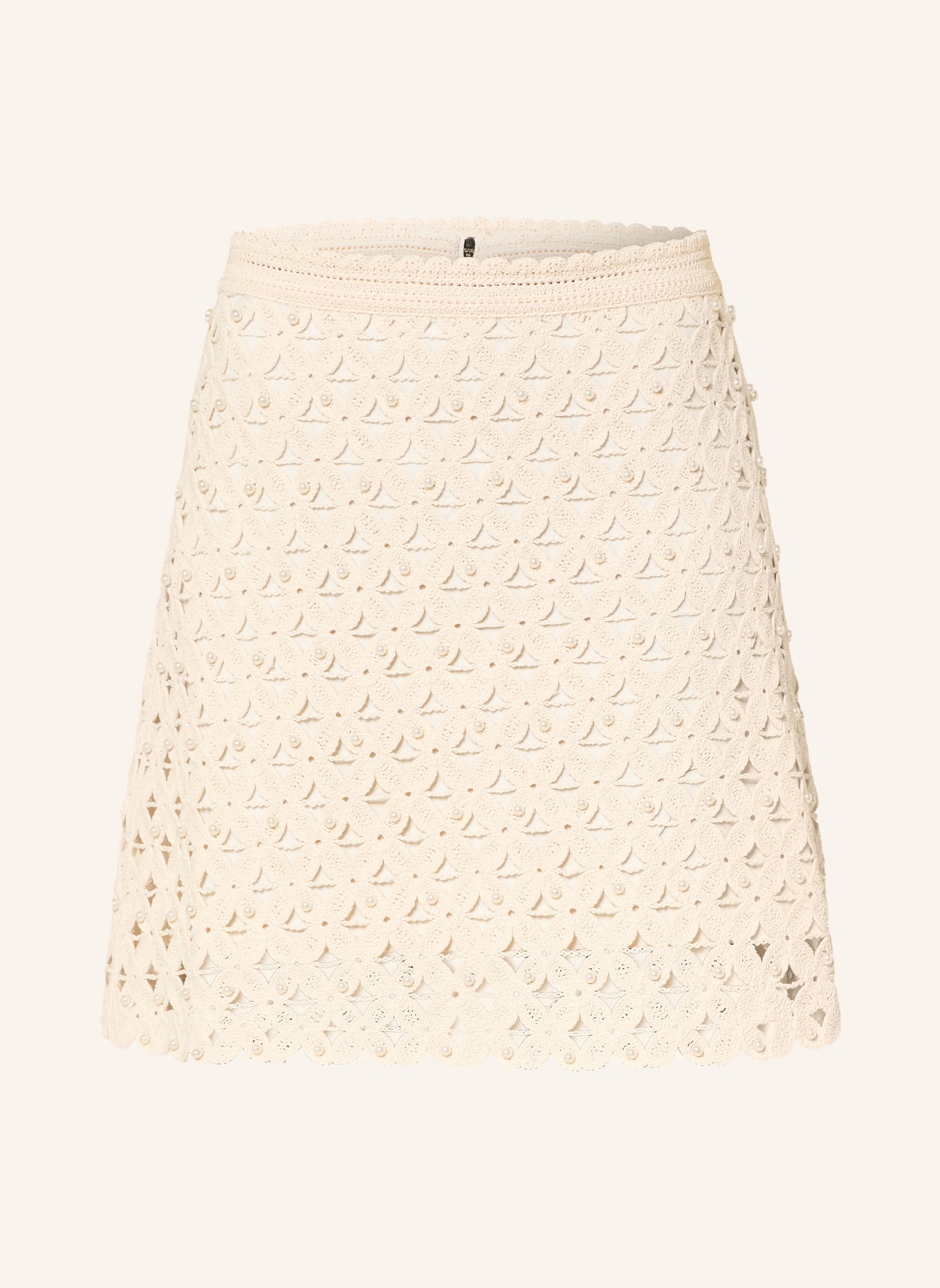 SANDRO Häkelrock mit Schmucksteinen: ECRU