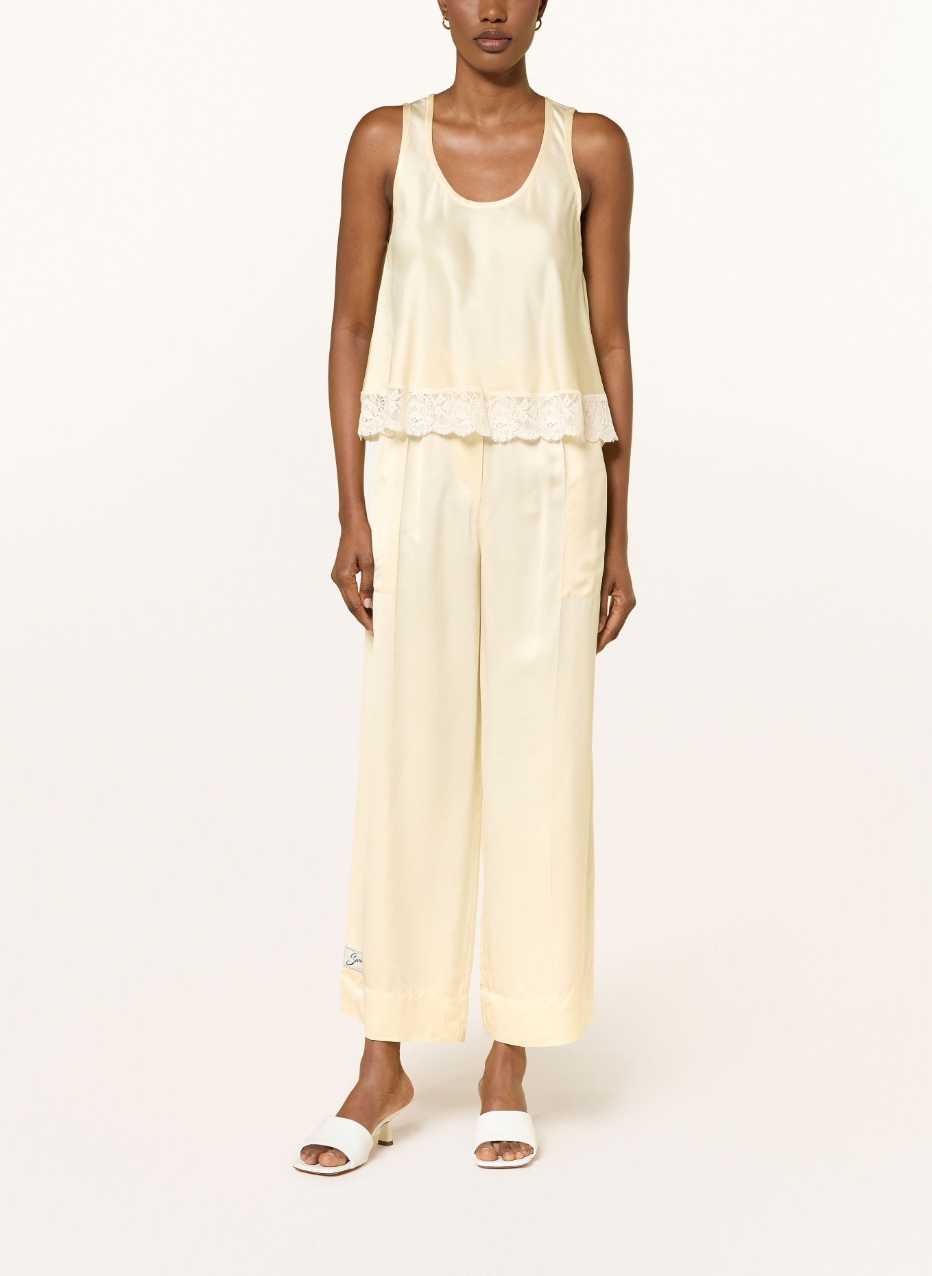 SANDRO Satintop mit Spitze: HELLGELB