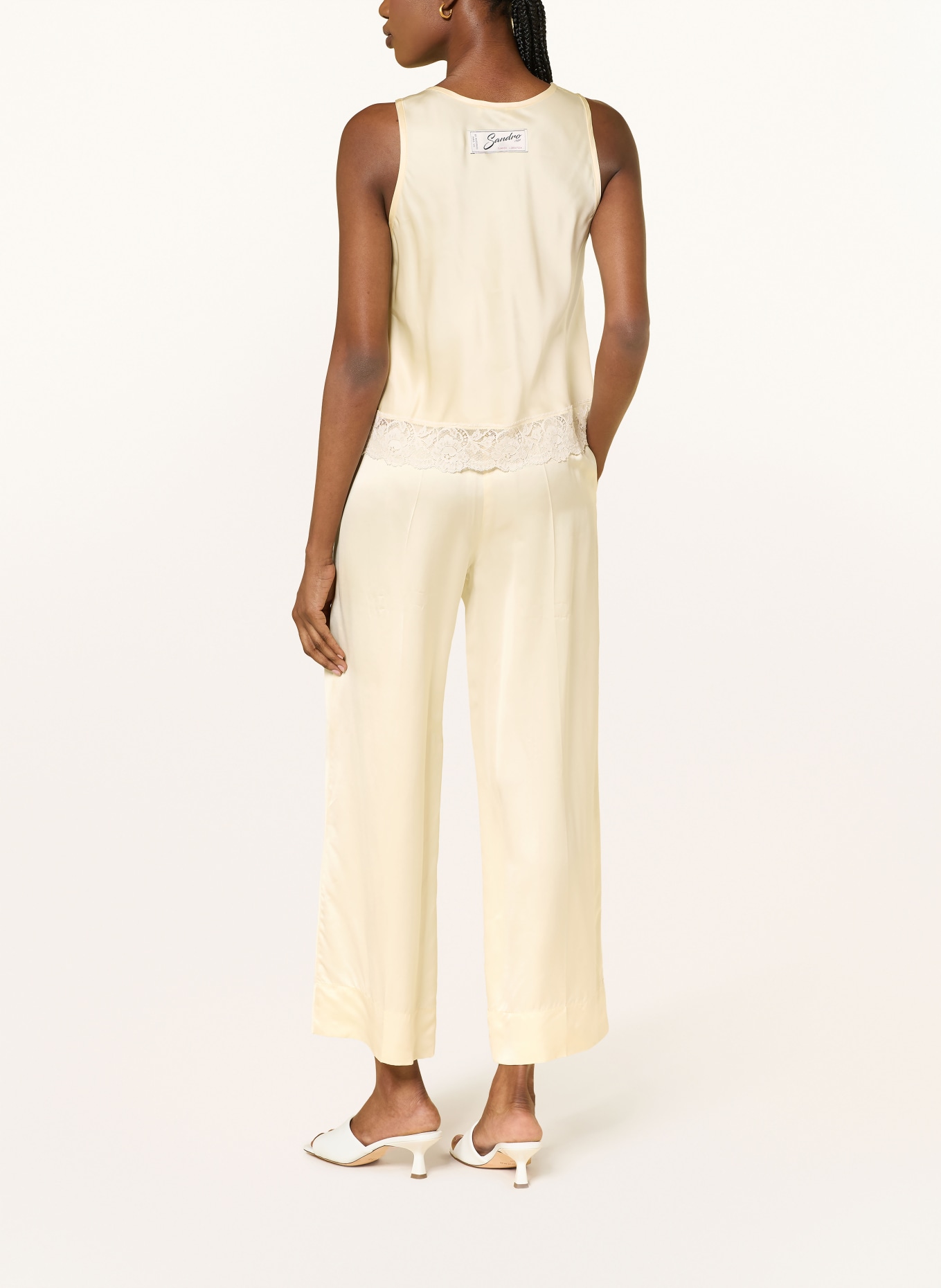 SANDRO Satintop mit Spitze: HELLGELB