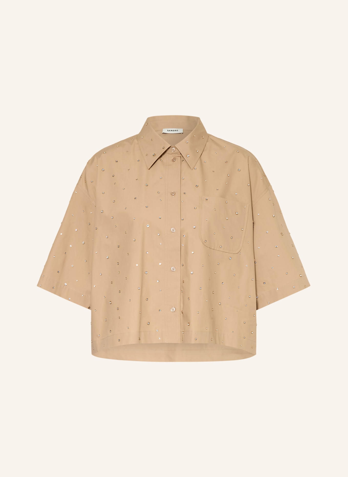 SANDRO Hemdbluse mit 3/4-Arm und Schmucksteinen: BEIGE