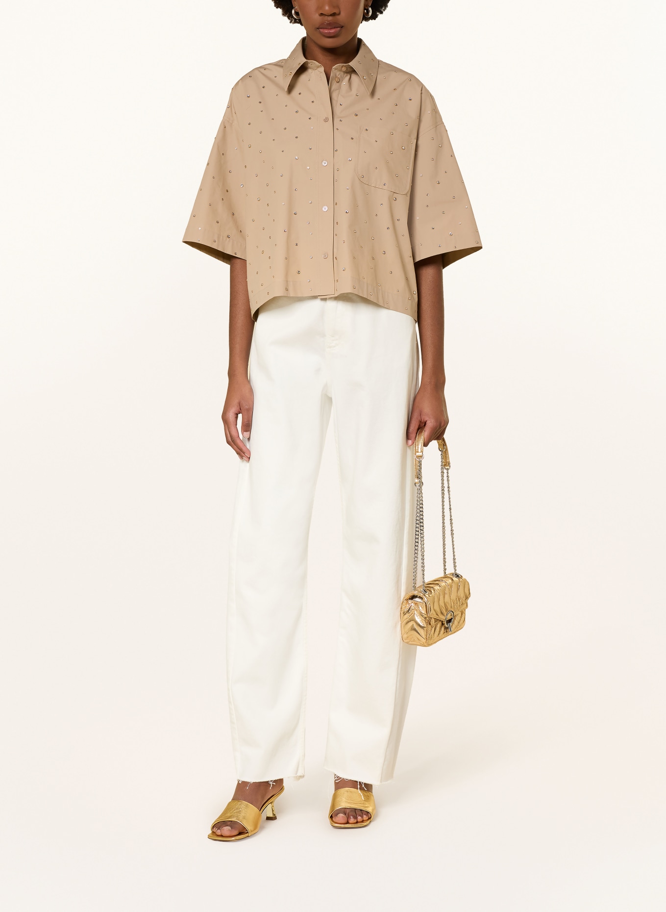 SANDRO Hemdbluse mit 3/4-Arm und Schmucksteinen: BEIGE