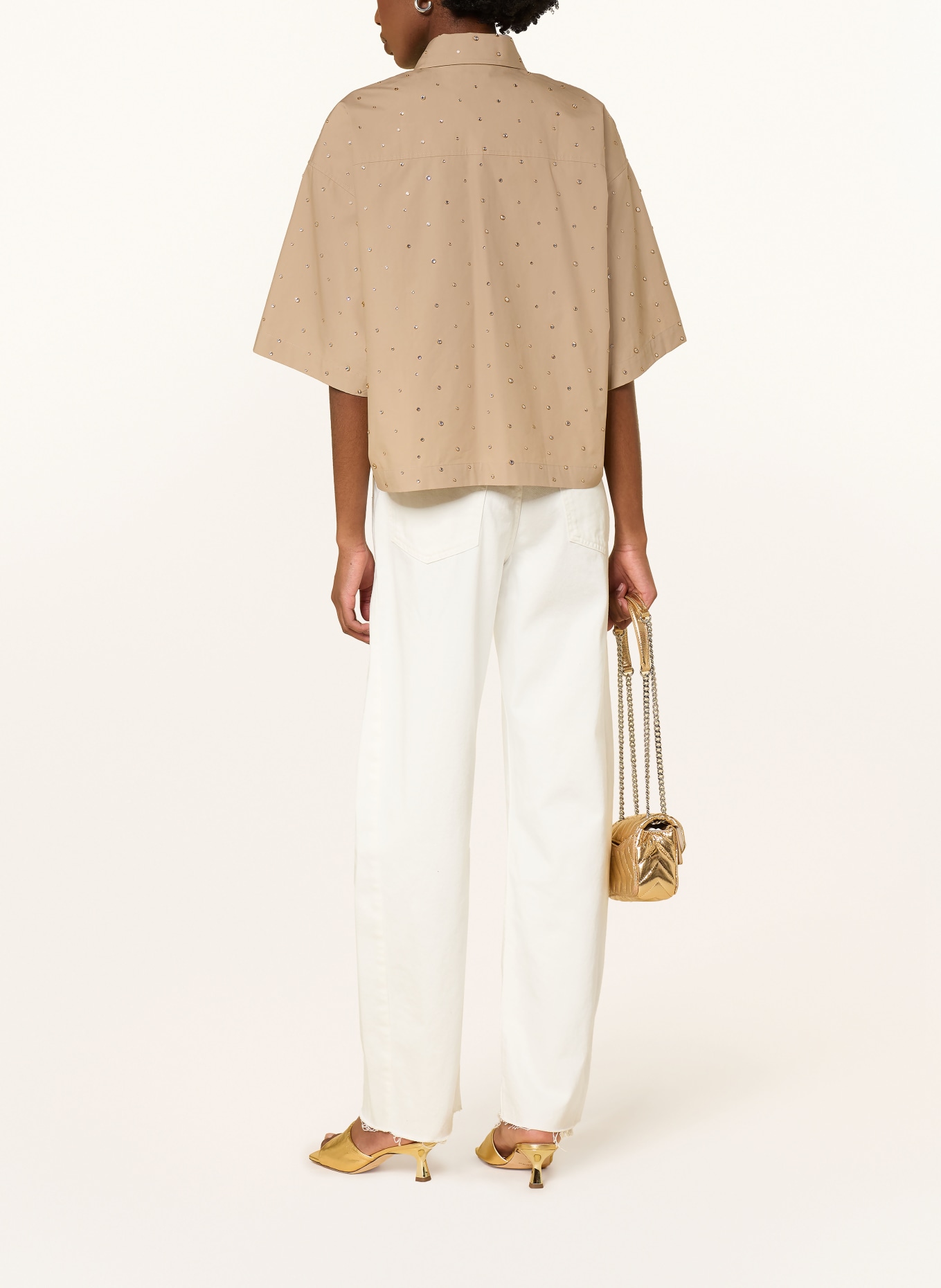 SANDRO Hemdbluse mit 3/4-Arm und Schmucksteinen: BEIGE
