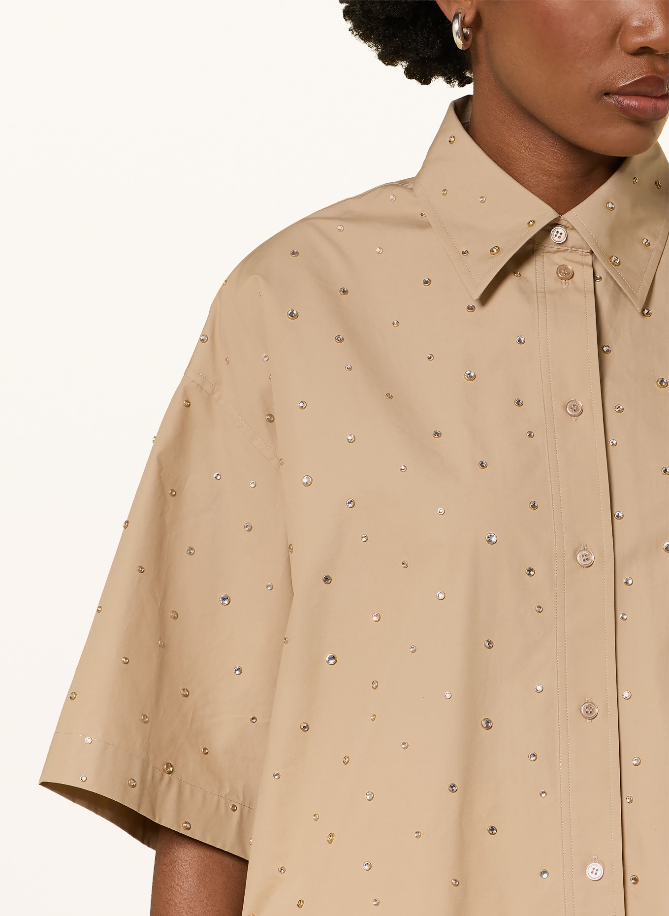 SANDRO Hemdbluse mit 3/4-Arm und Schmucksteinen: BEIGE