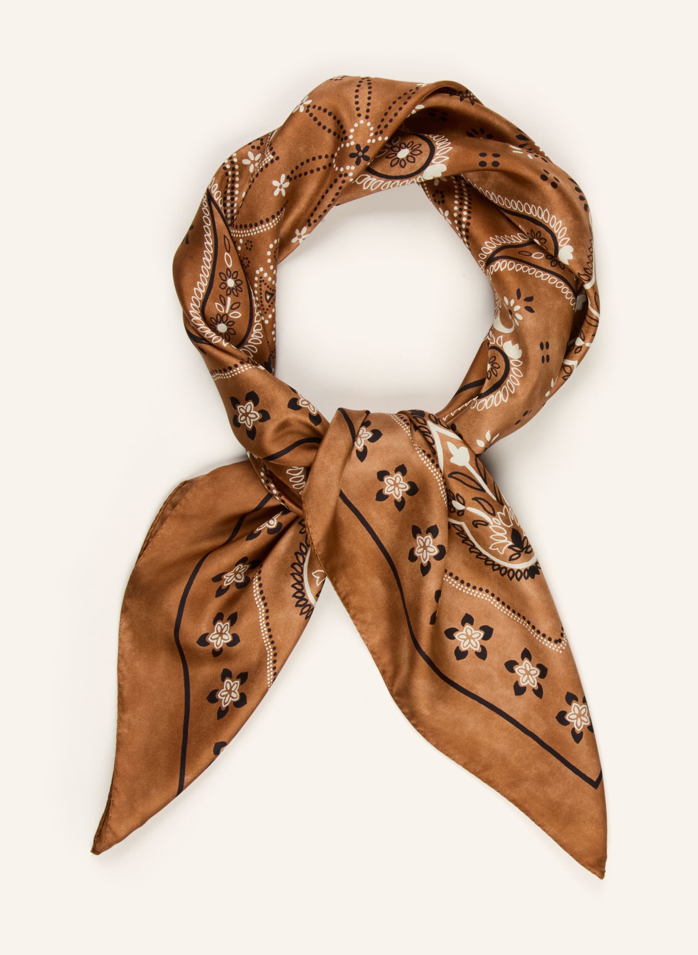 SANDRO Seidentuch: BRAUN / CREME / SCHWARZ