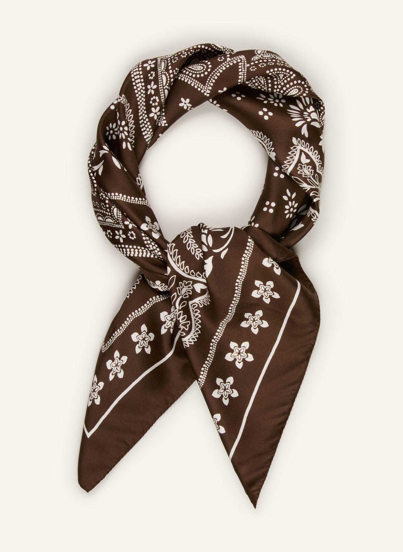 SANDRO jedwabna chustka: CIEMNOBRĄZOWY / BIAŁY