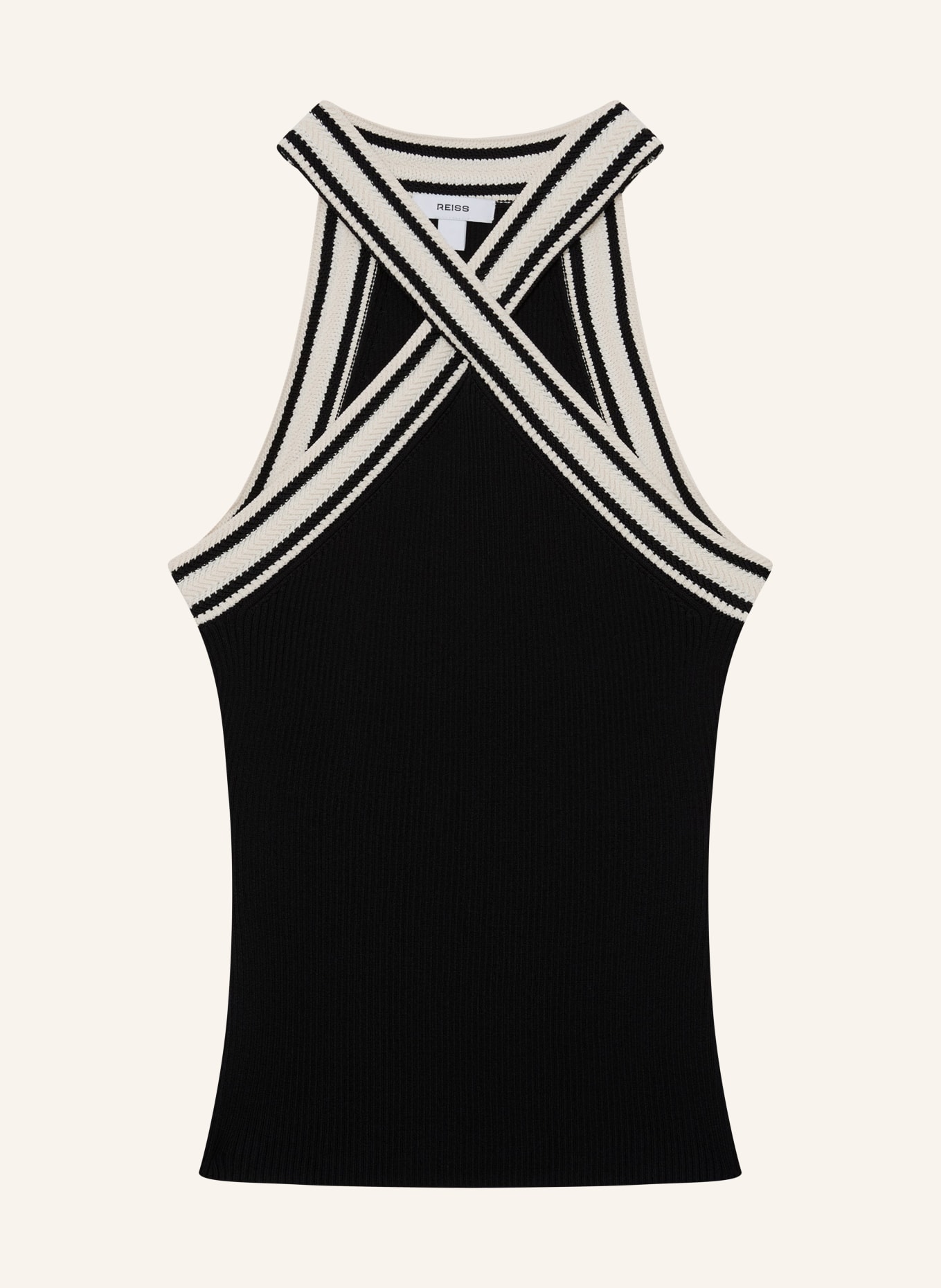 REISS Gebreide top IVANNA: ZWART / CRÈME