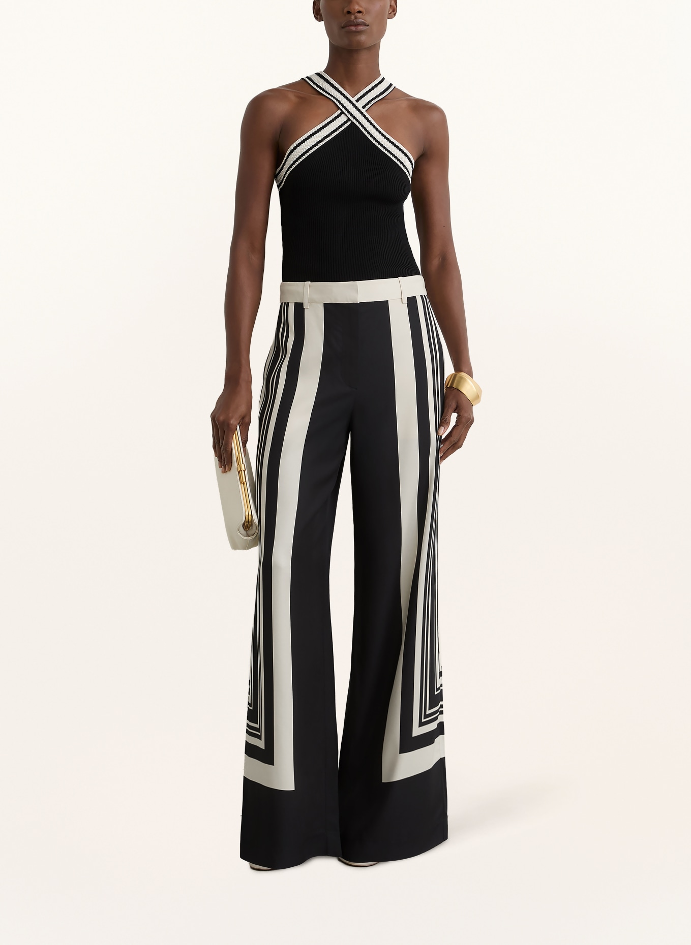 REISS Gebreide top IVANNA: ZWART / CRÈME