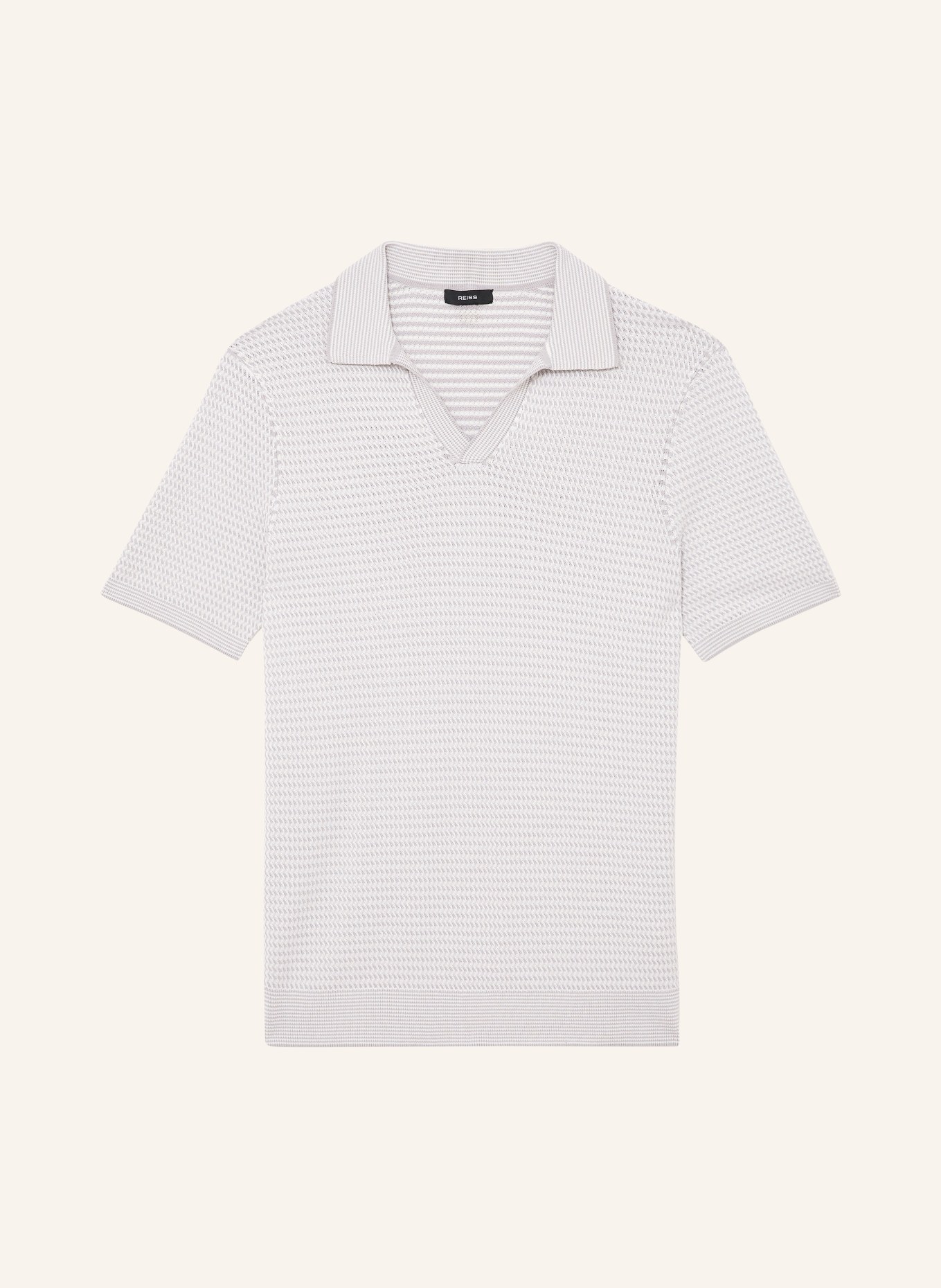 REISS Gebreid poloshirt REDBURY: LICHTGRIJS / WIT