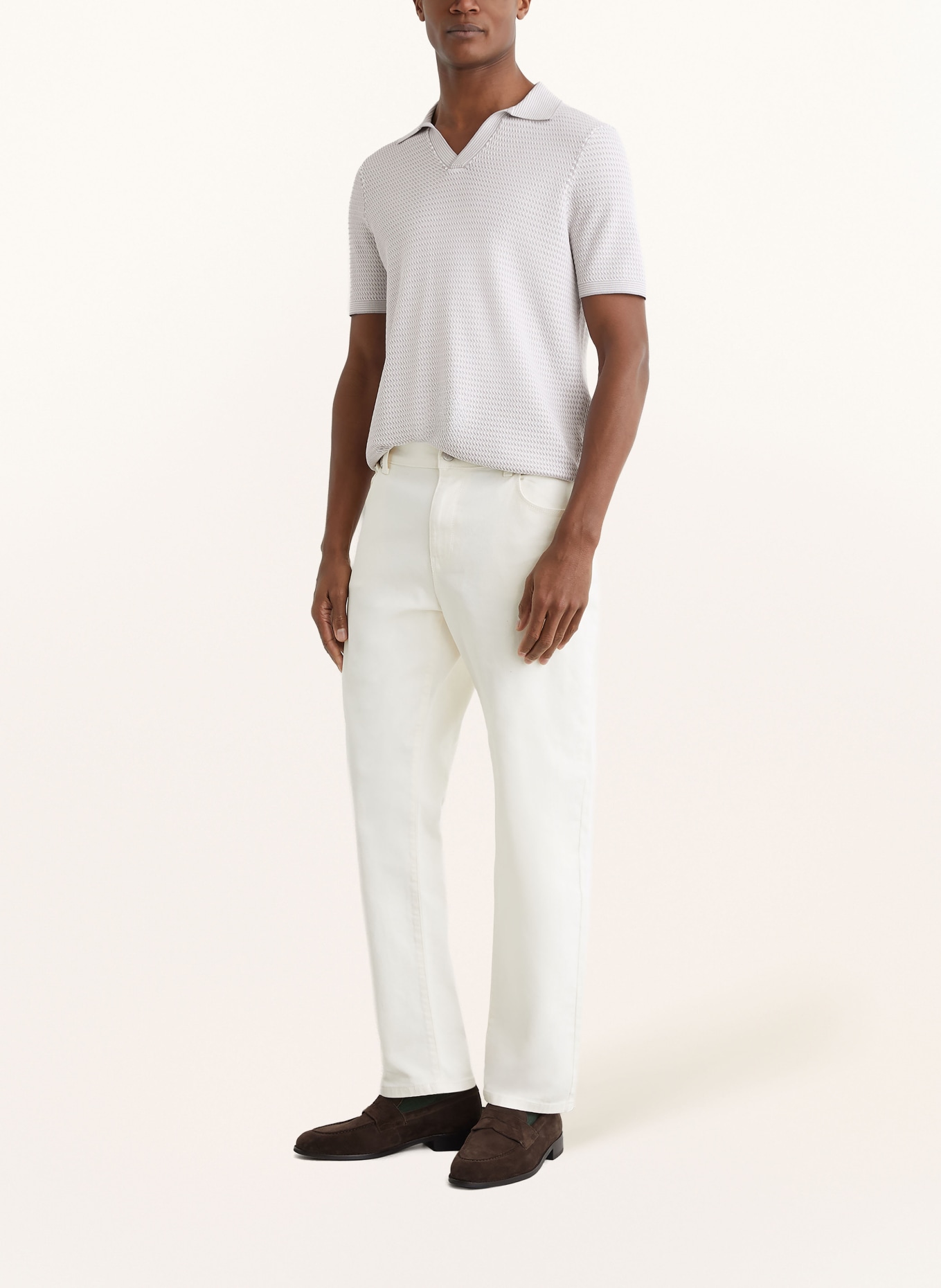 REISS Gebreid poloshirt REDBURY: LICHTGRIJS / WIT