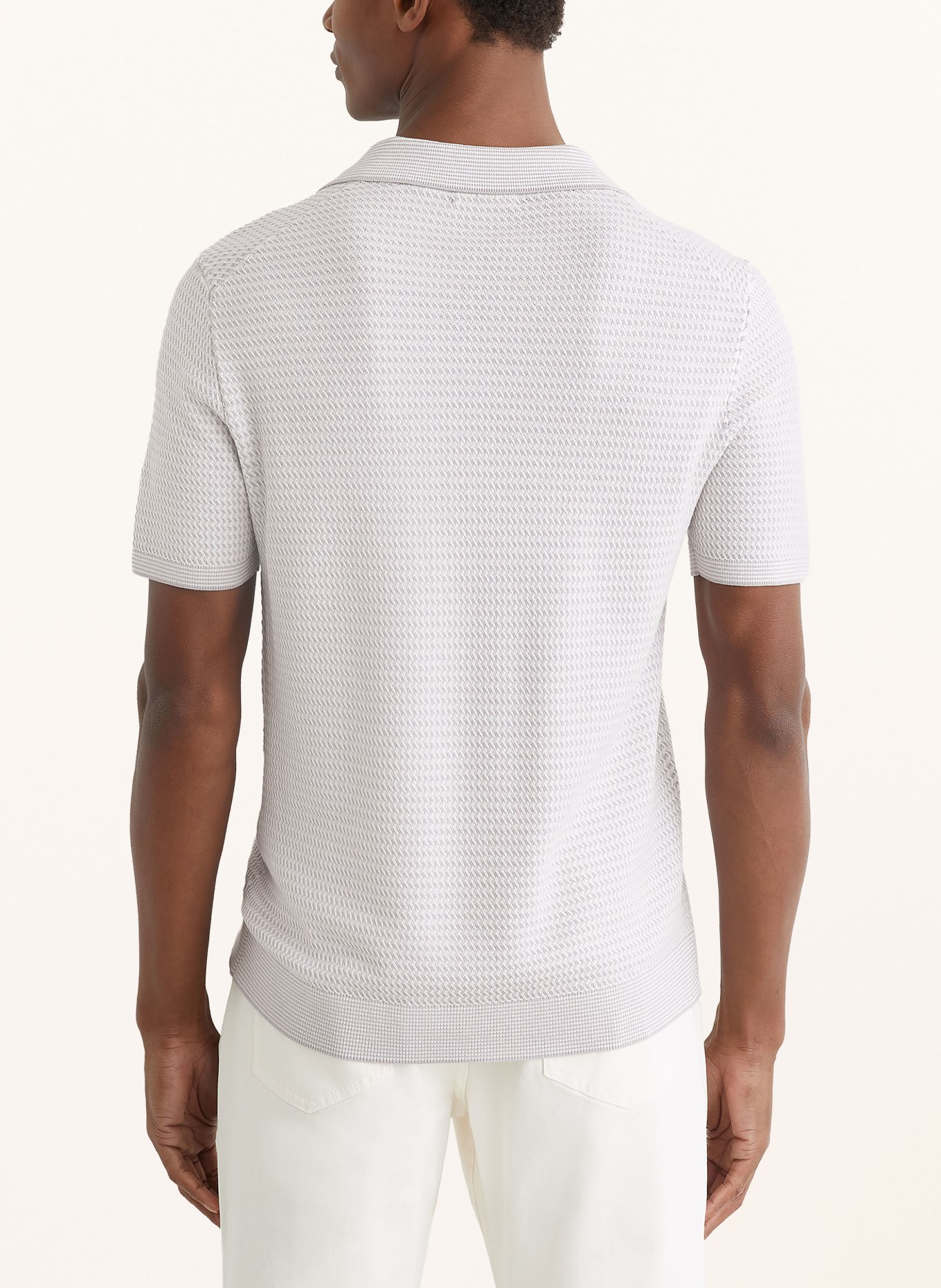 REISS Gebreid poloshirt REDBURY: LICHTGRIJS / WIT