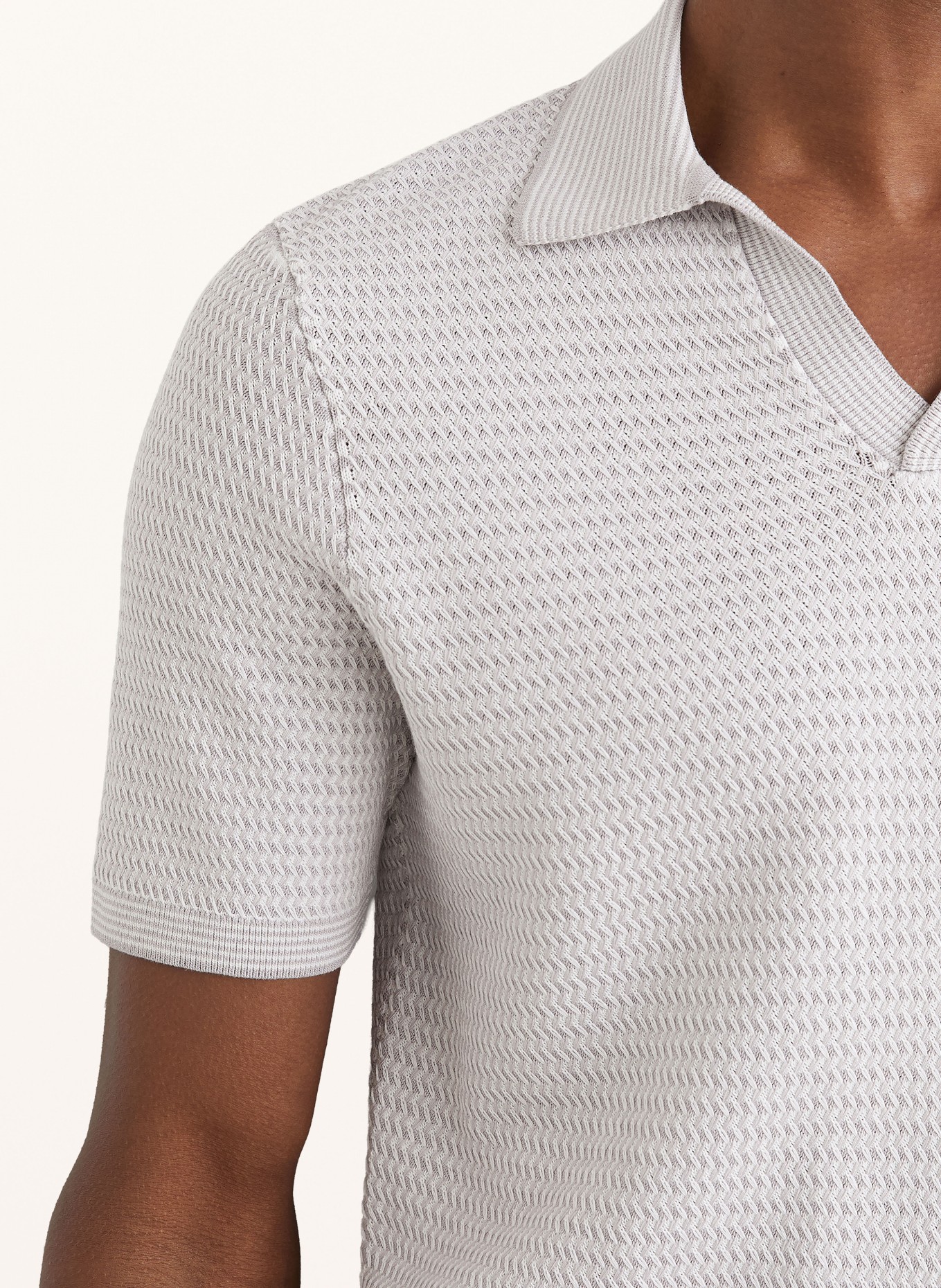 REISS Gebreid poloshirt REDBURY: LICHTGRIJS / WIT