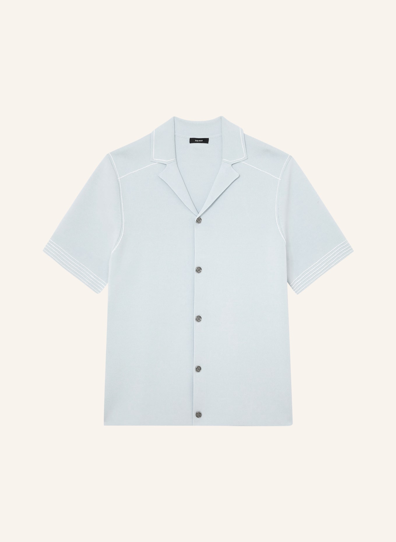 REISS WANDSWORTH-resorthemd met normale pasvorm, van gebreid materiaal: LICHTBLAUW / WIT