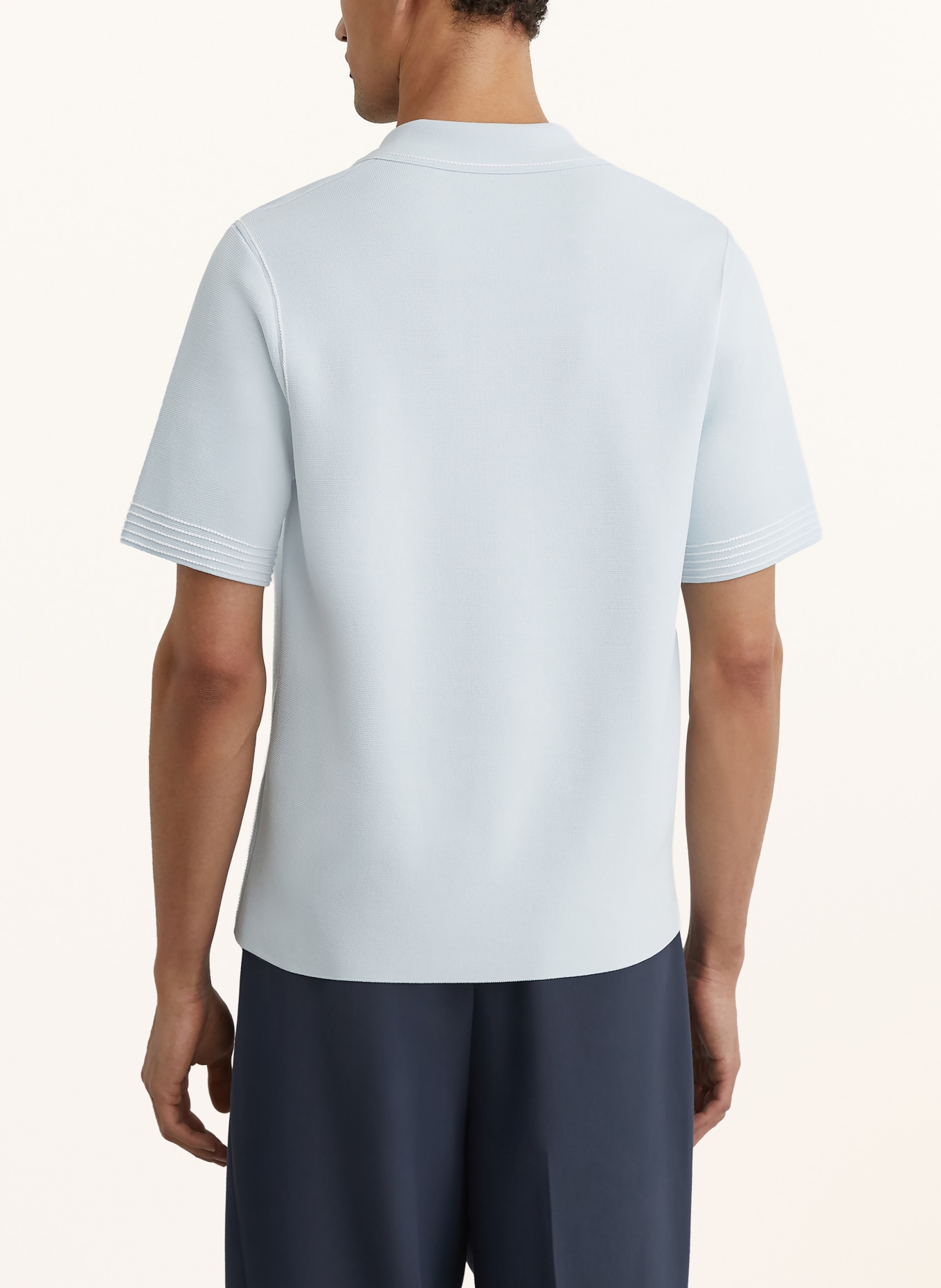 REISS WANDSWORTH-resorthemd met normale pasvorm, van gebreid materiaal: LICHTBLAUW / WIT