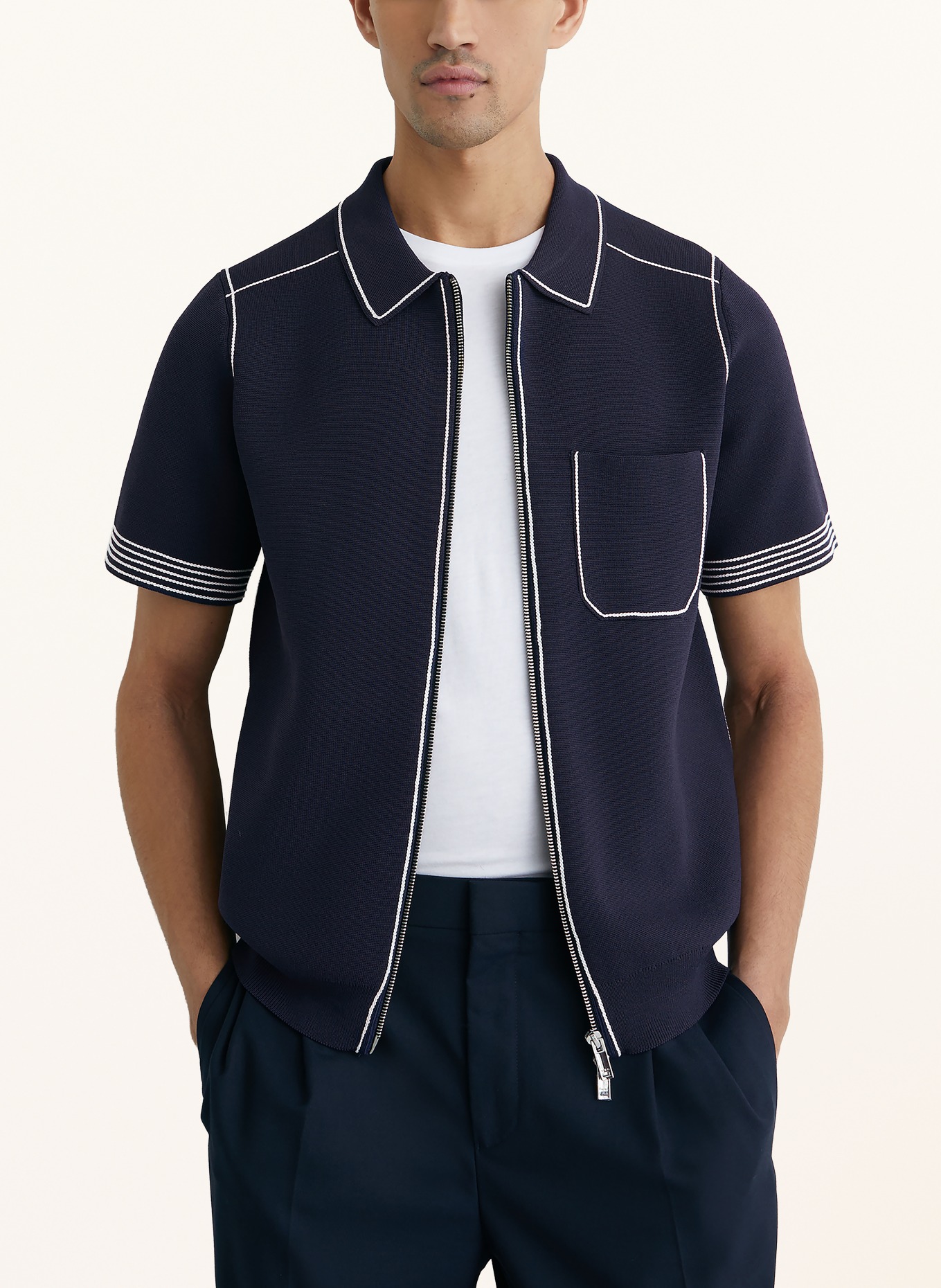 REISS Gebreid overshirt BLAKE: DONKERBLAUW / WIT