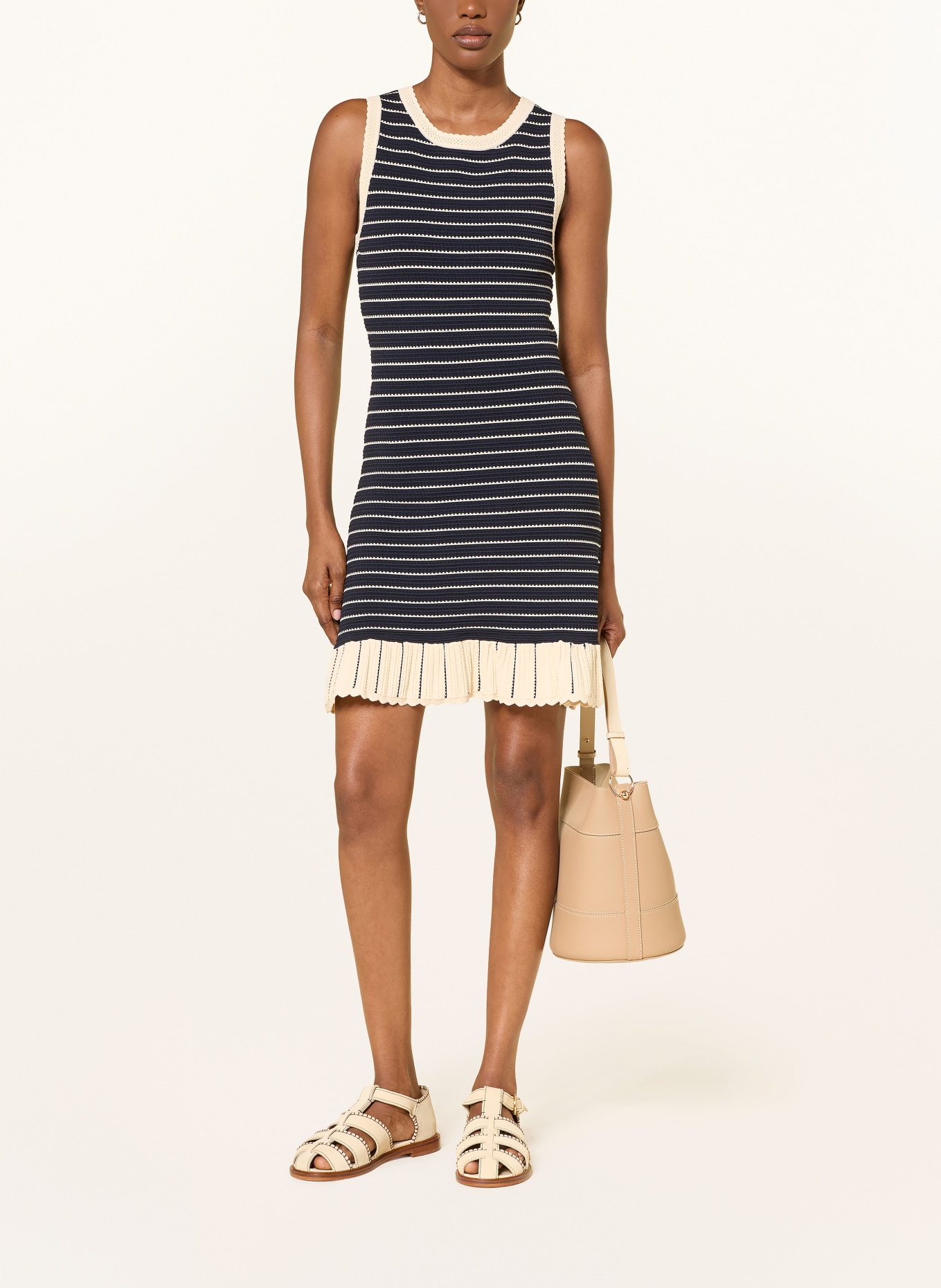 CLAUDIE PIERLOT Strickkleid: DUNKELBLAU / CREME