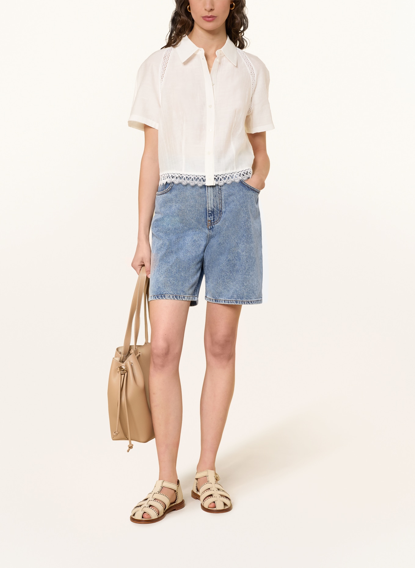 CLAUDIE PIERLOT Hemdbluse mit Spitze: ECRU