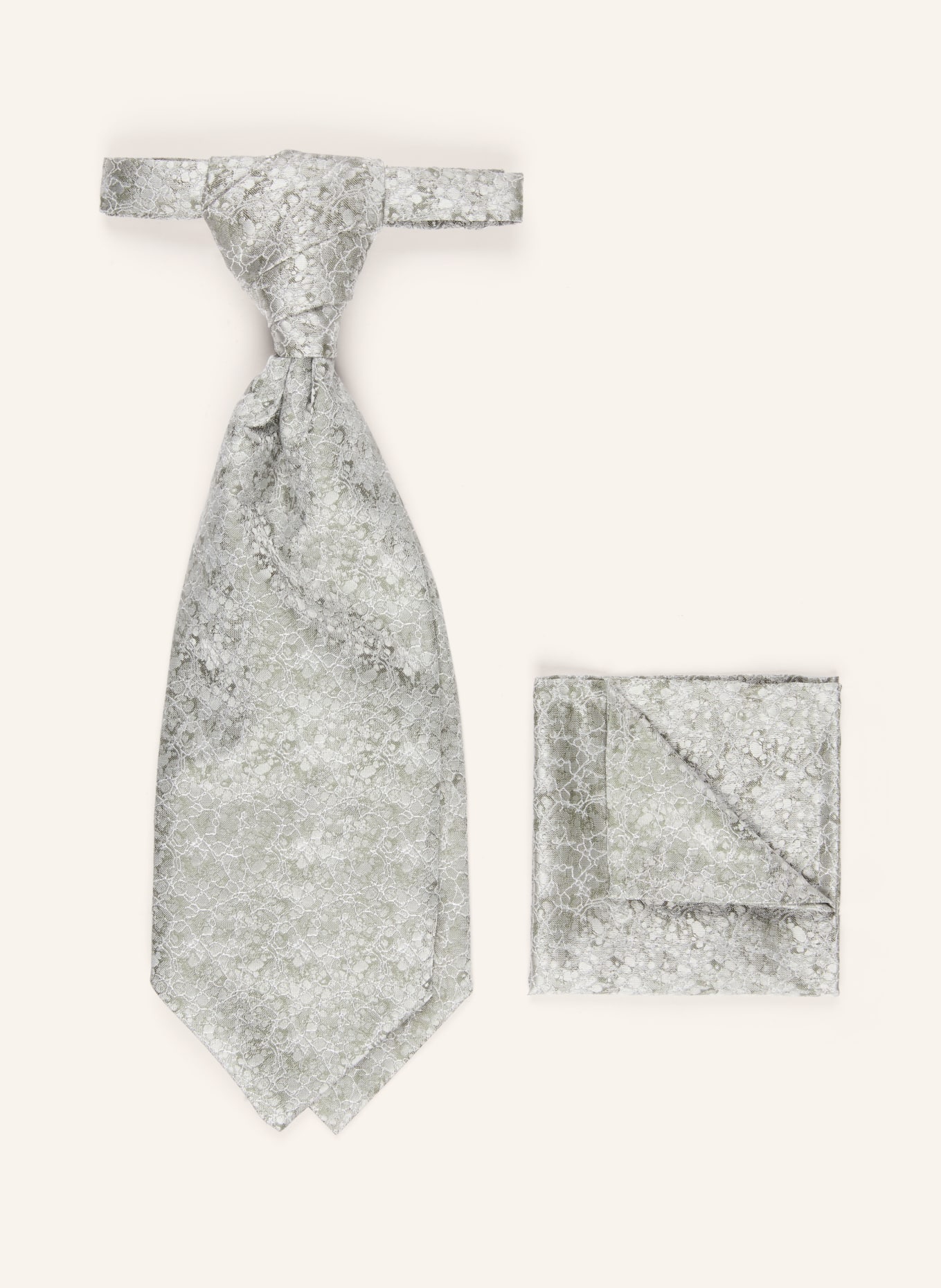 WILVORST Set: Krawatte und Einstecktuch: GRÜN / SILBER