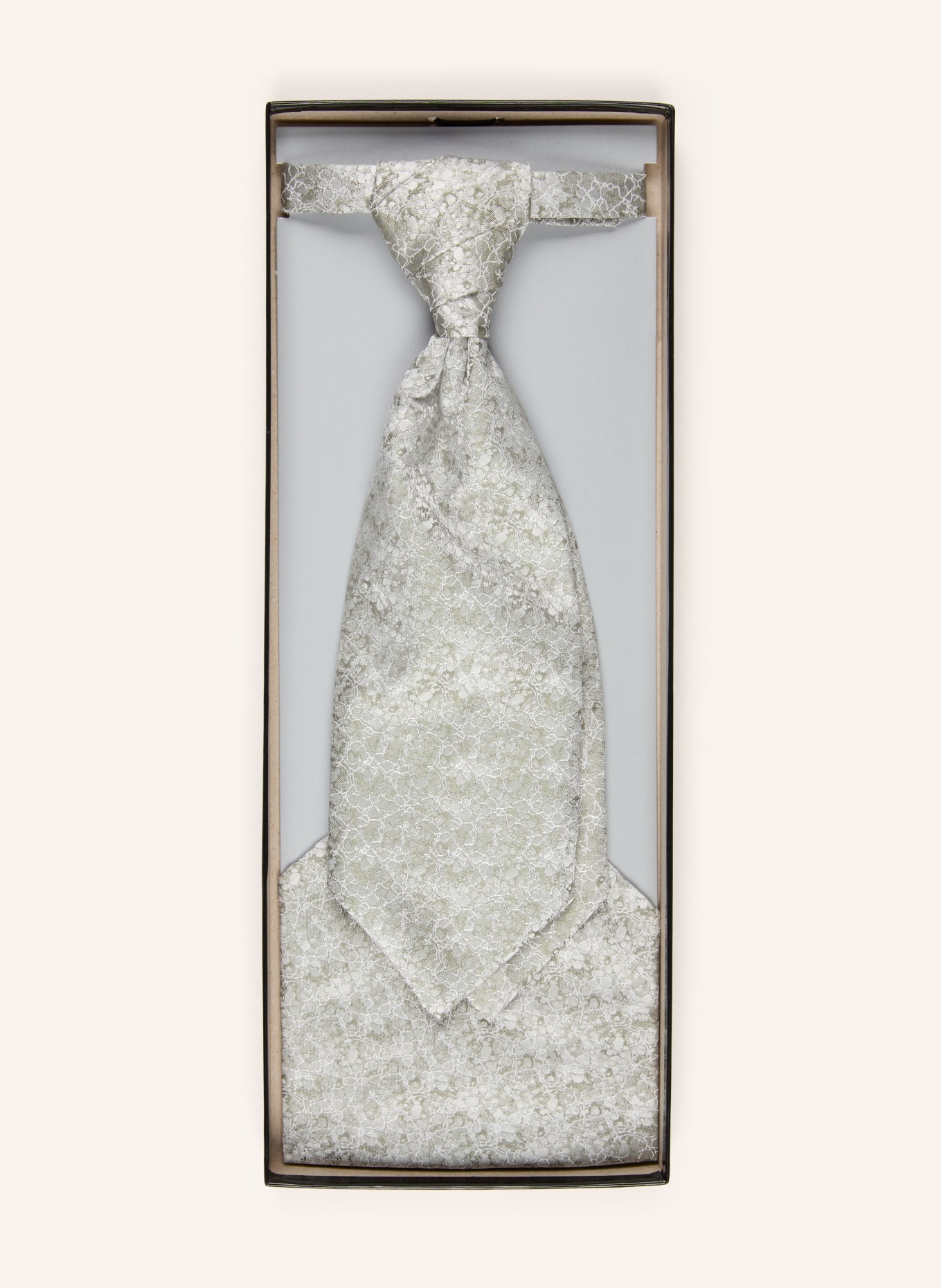 WILVORST Set: Krawatte und Einstecktuch: GRÜN / SILBER