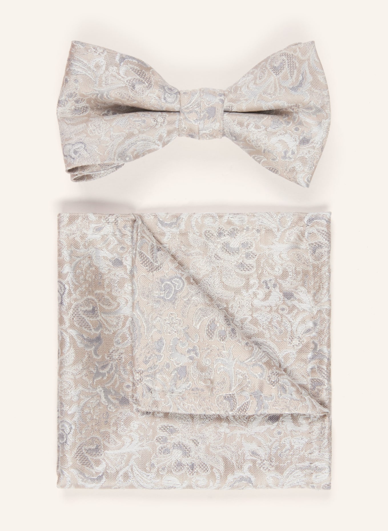 WILVORST Set: Bow tie and pocket square: BEIGE / GRAY