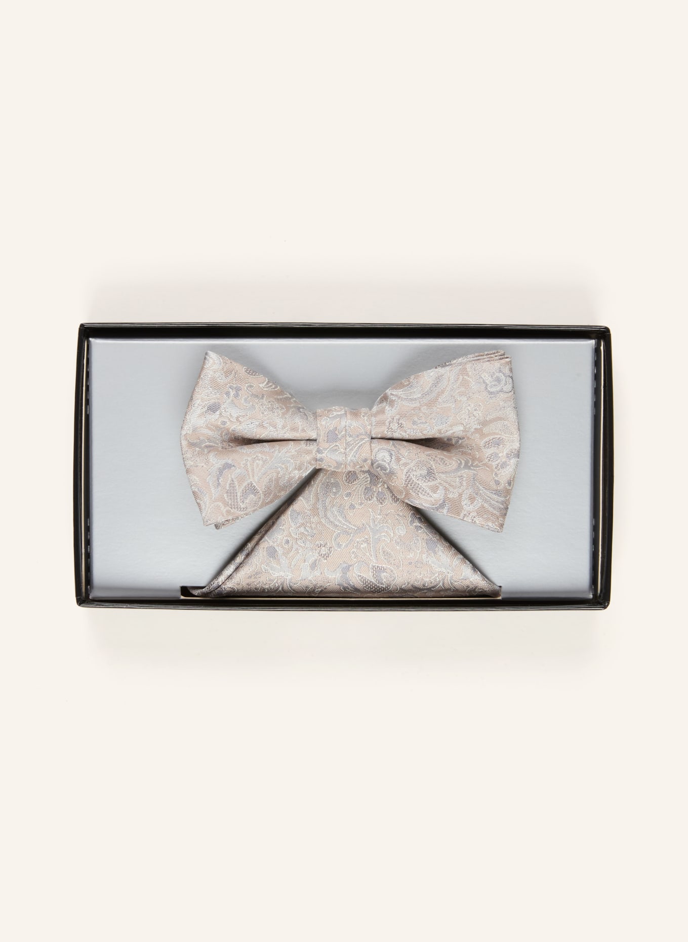 WILVORST Set: Bow tie and pocket square: BEIGE / GRAY