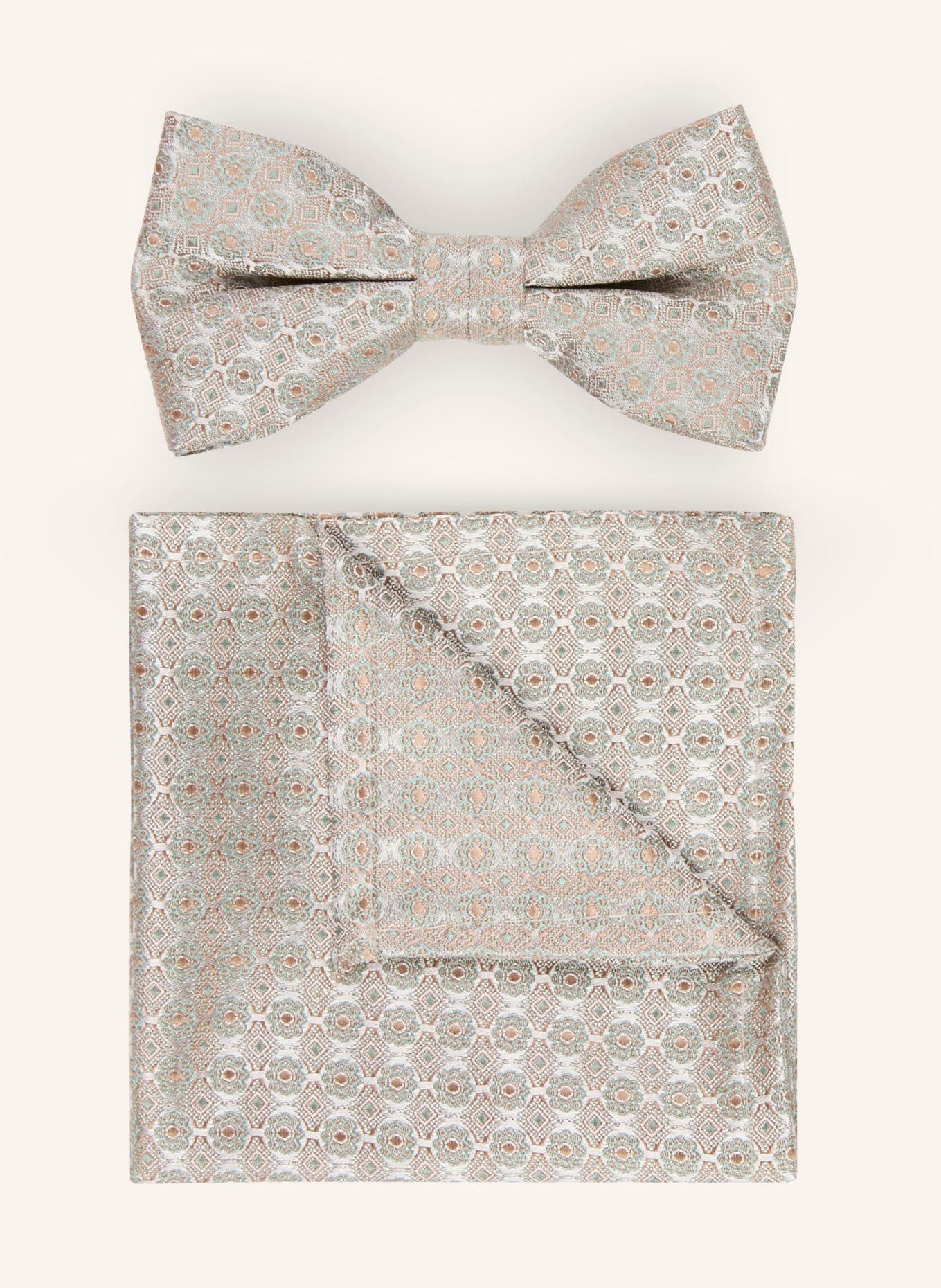 WILVORST Sada: motýlek a kapesník: BÉŽOVÁ / KRÉMOVÁ / MÁTOVÁ