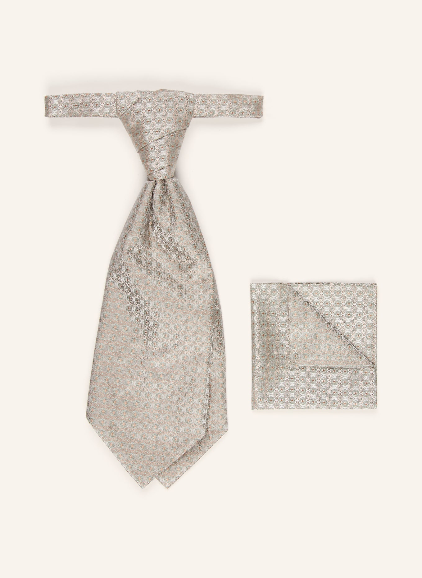 WILVORST Set: Krawatte und Einstecktuch: BEIGE / MINT