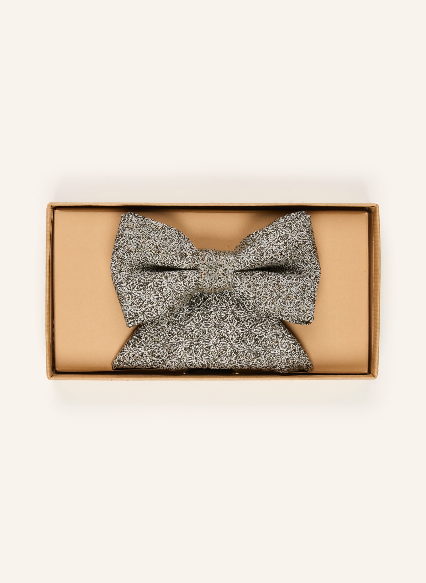 WILVORST Set: Bow tie and pocket square: KHAKI / WHITE