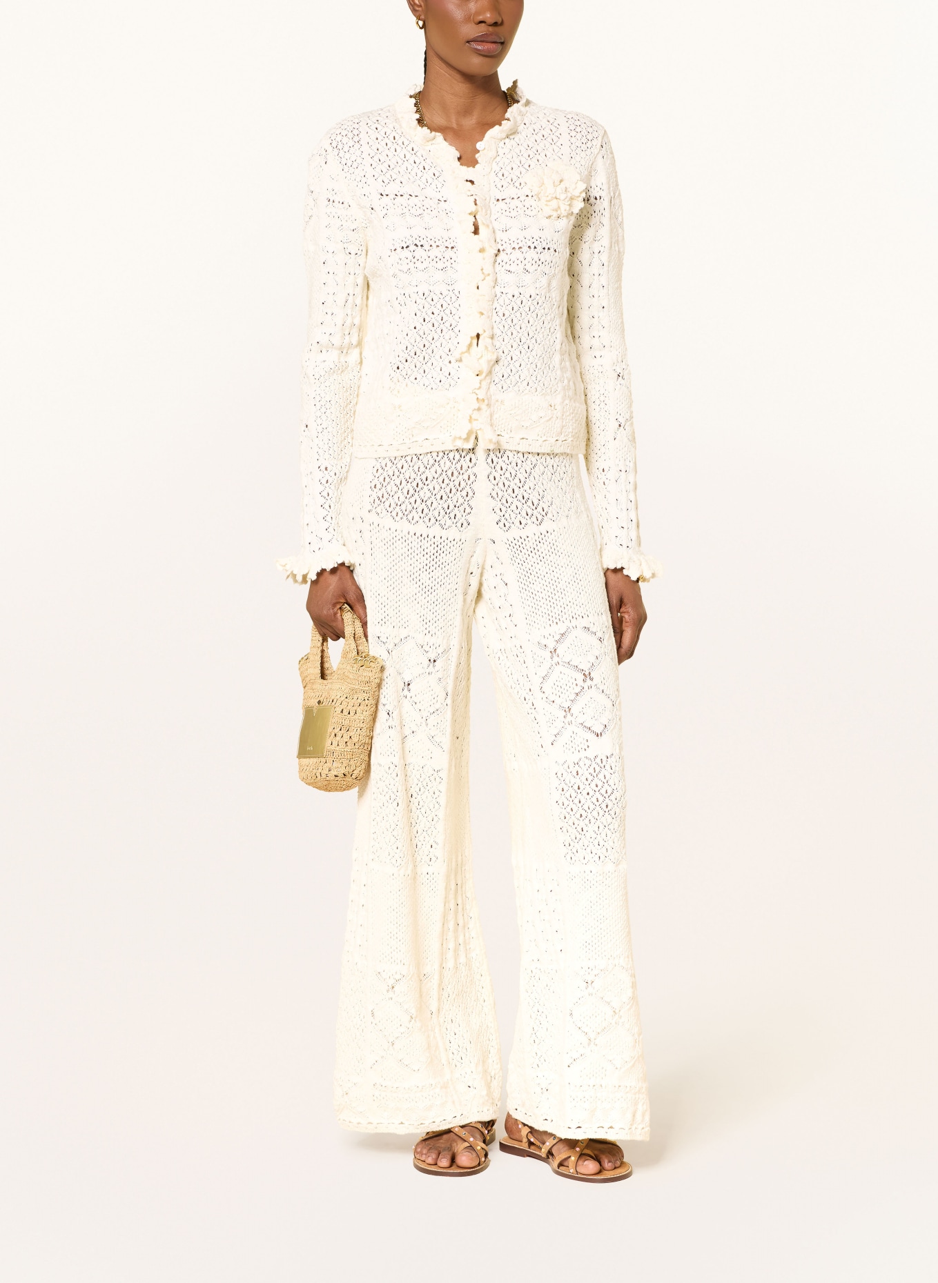 ba&sh Strickjacke SORIA mit Rüschen: CREME