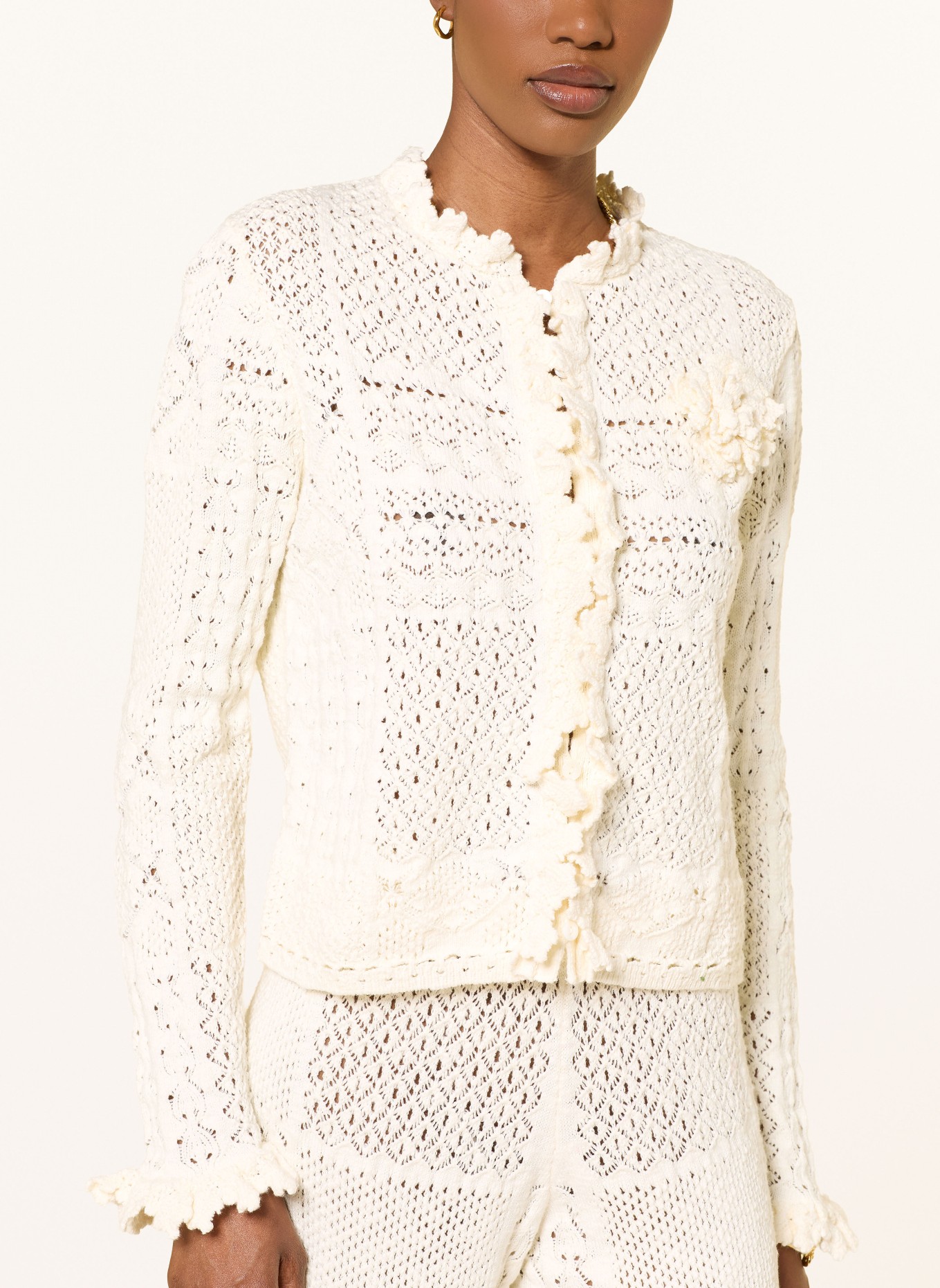 ba&sh Strickjacke SORIA mit Rüschen: CREME