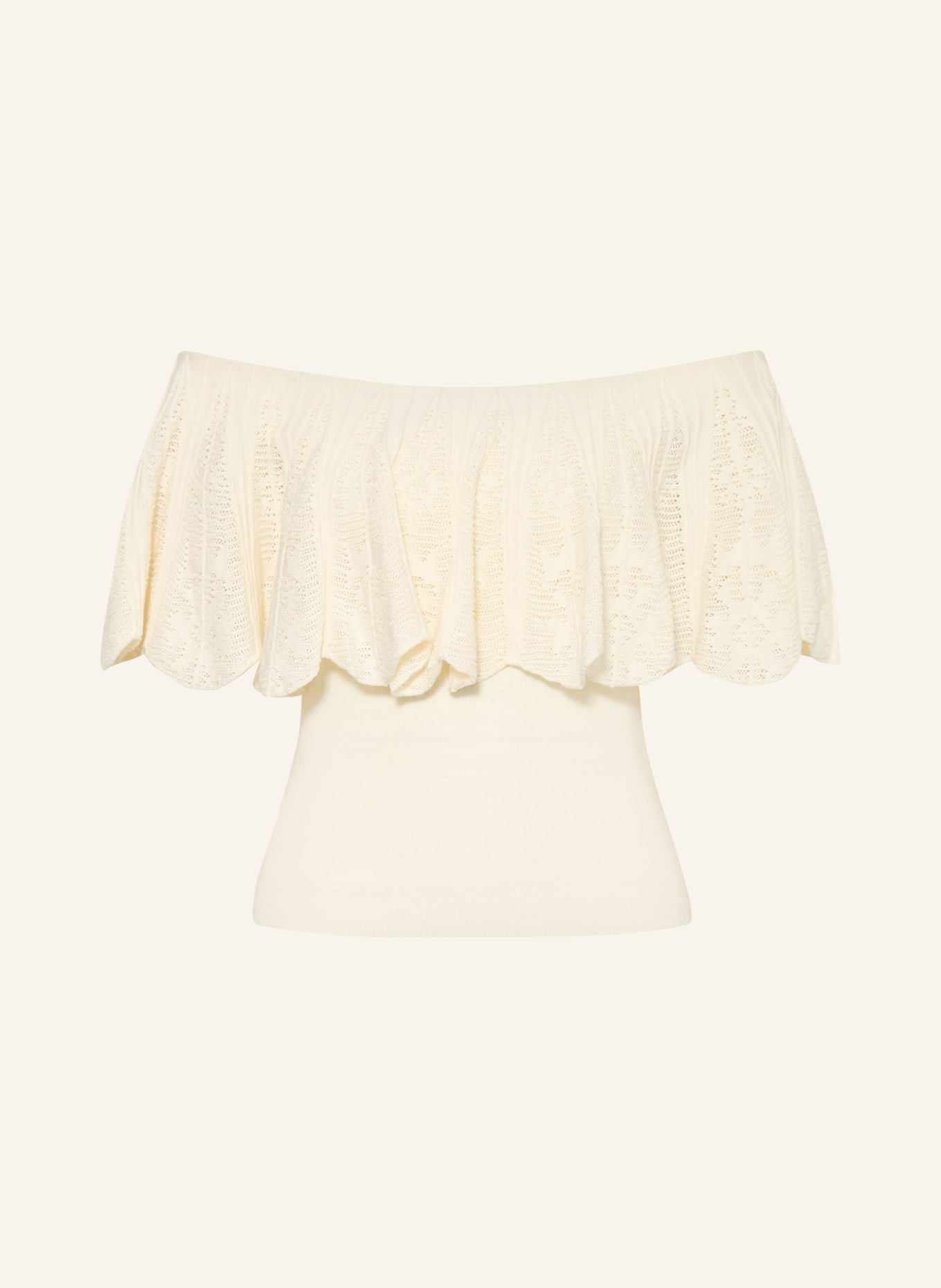 ba&sh Off-Shoulder-Stricktop SALDA mit Volants: CREME