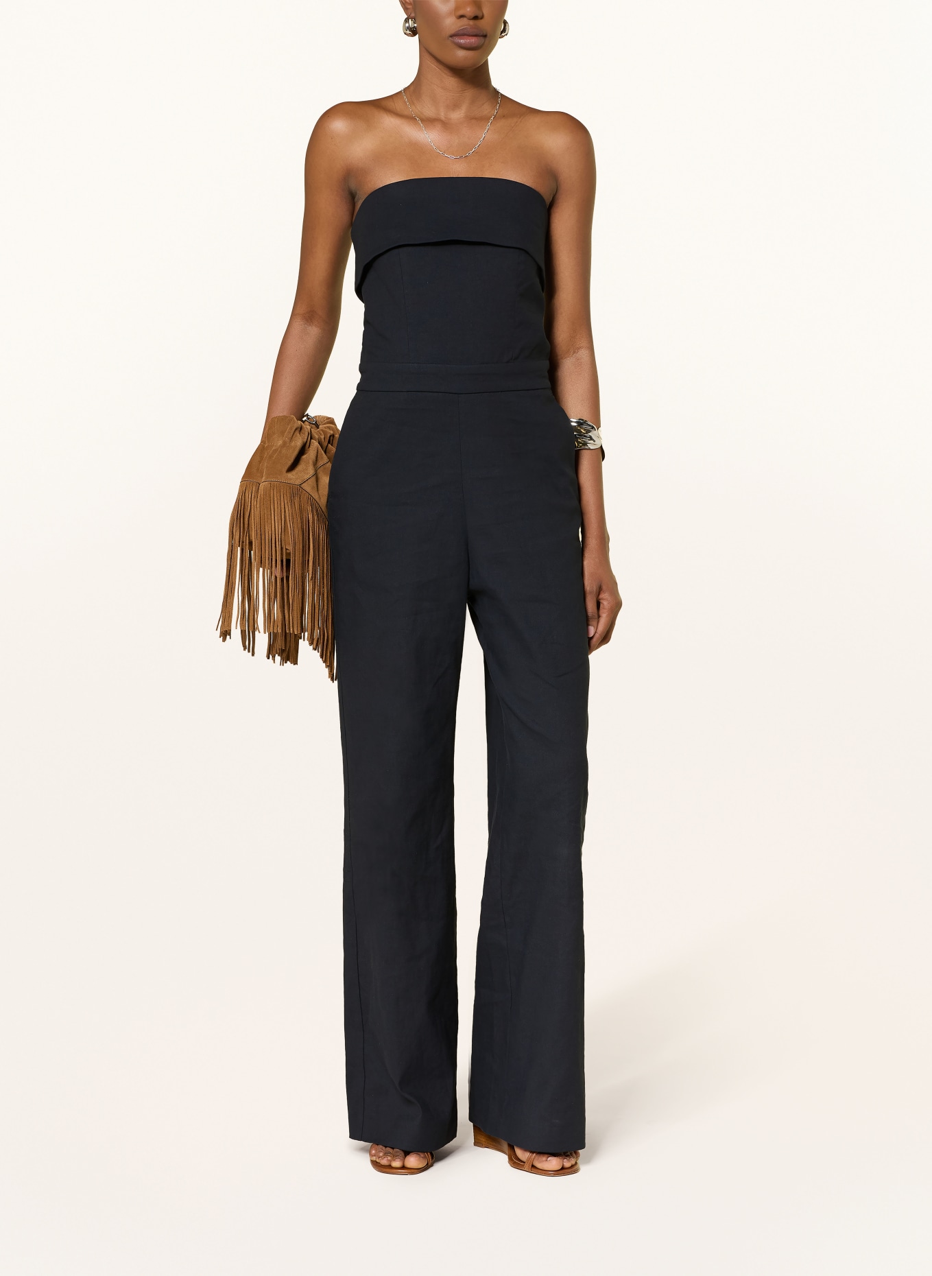 ba&sh Off-Shoulder-Jumpsuit CENELIA mit Leinen: DUNKELBLAU