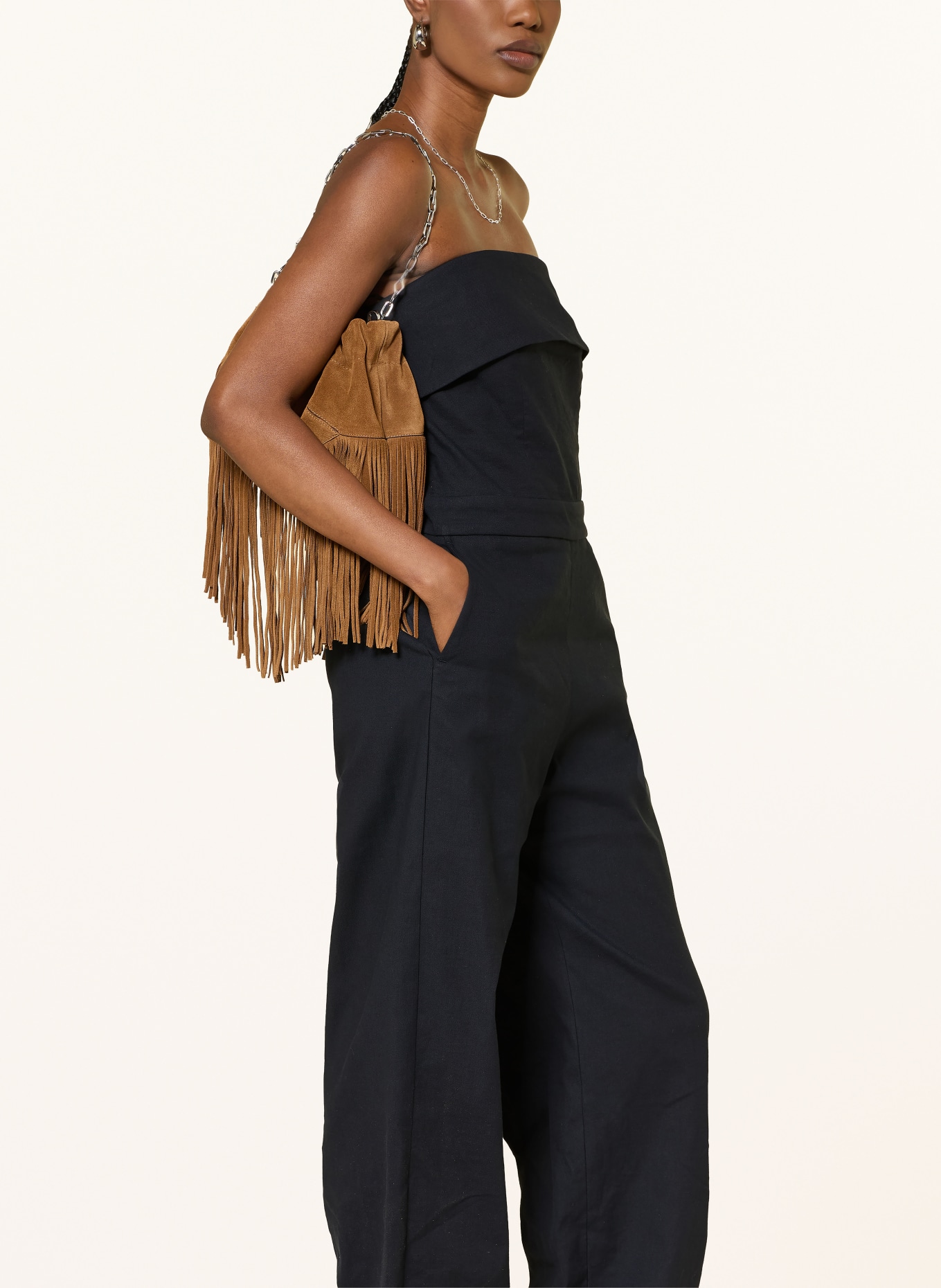 ba&sh Off-Shoulder-Jumpsuit CENELIA mit Leinen: DUNKELBLAU