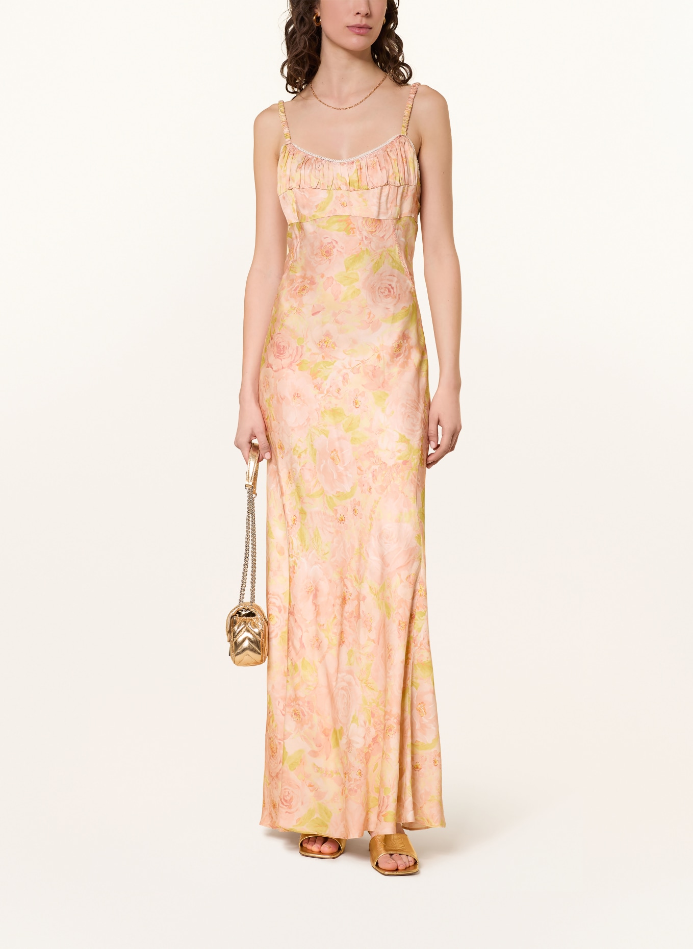 SANDRO Satynowa sukienka z koronką: JASNOZIELONY / RÓŻOWOZLOTY / JASNOCZERWONY