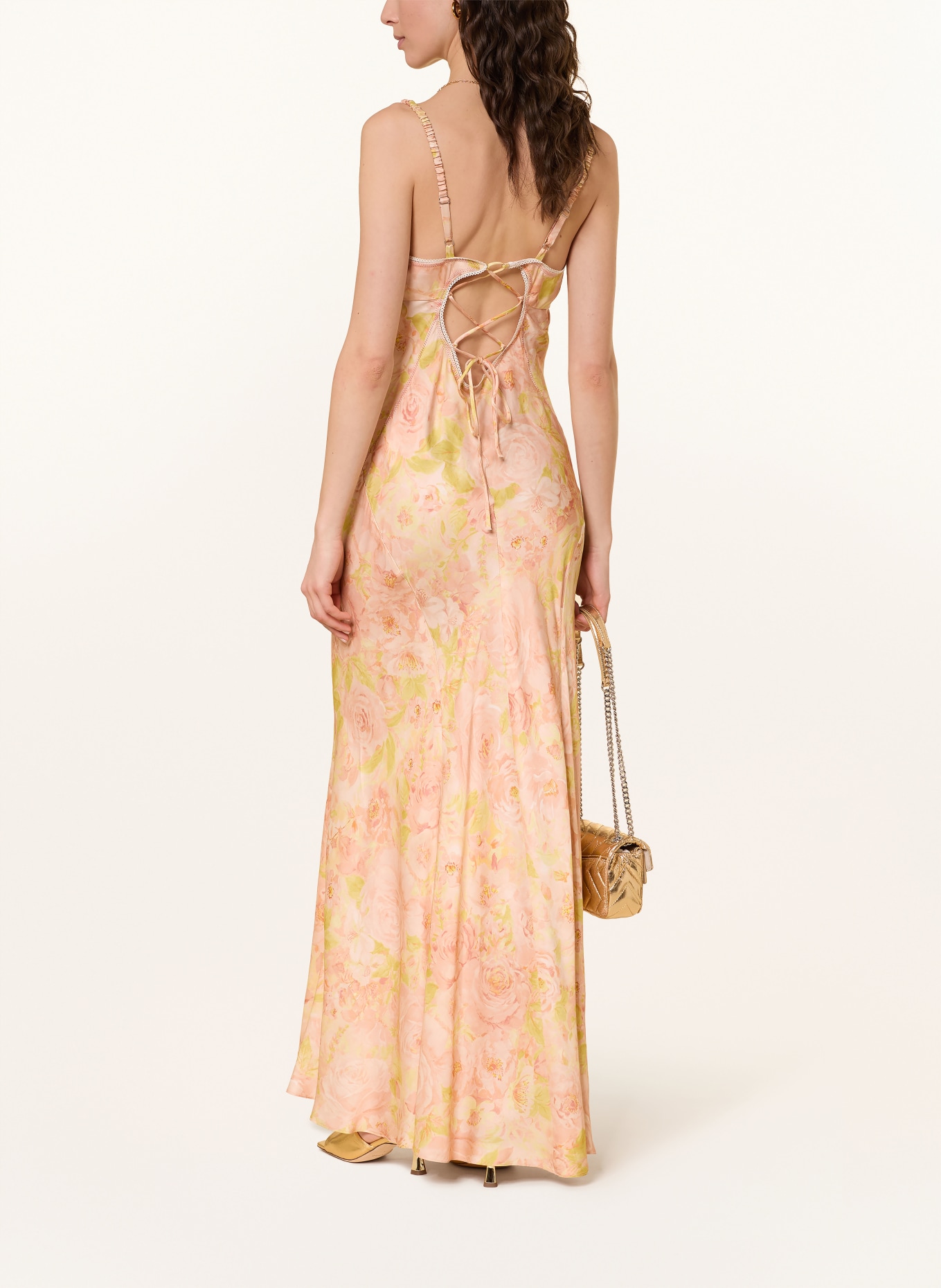 SANDRO Satynowa sukienka z koronką: JASNOZIELONY / RÓŻOWOZLOTY / JASNOCZERWONY