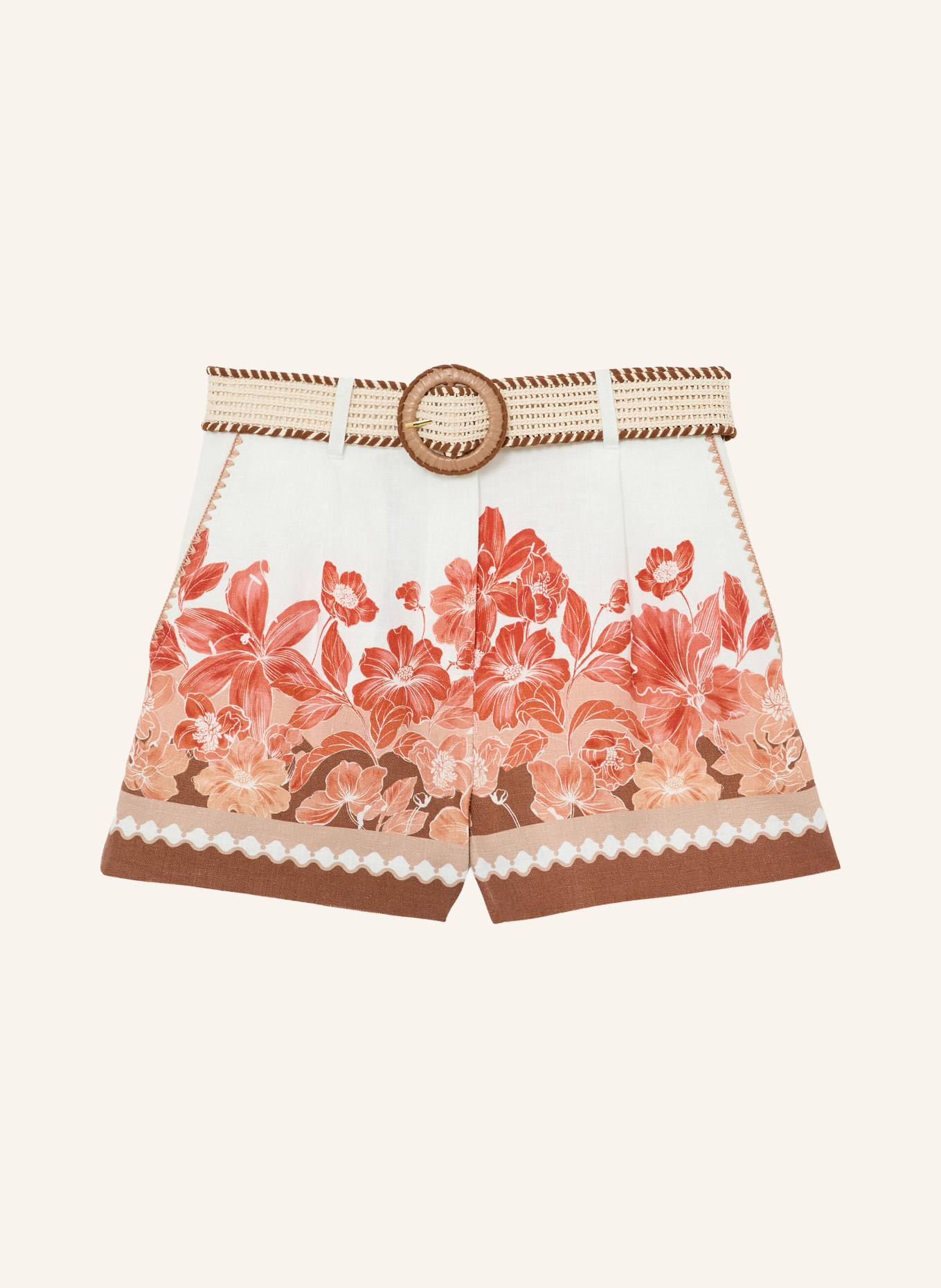REISS Linnen short SAMIRA: WIT / BRUIN / ROOD