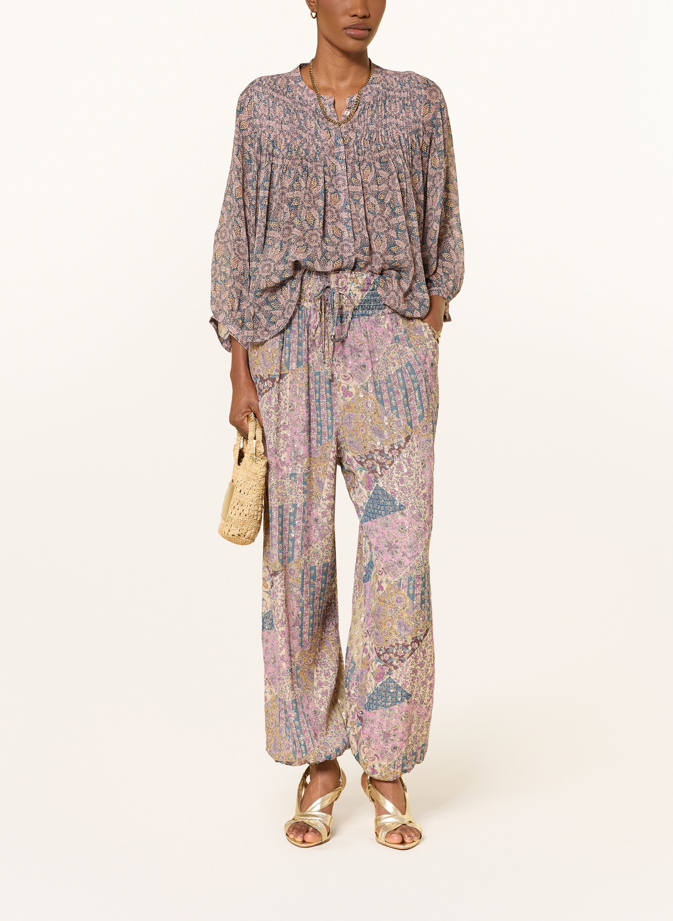 ba&sh Kalhoty PARSY s třpytivou přízí: FIALOVÁ / ZLATÁ / TMAVĚ MODRÁ