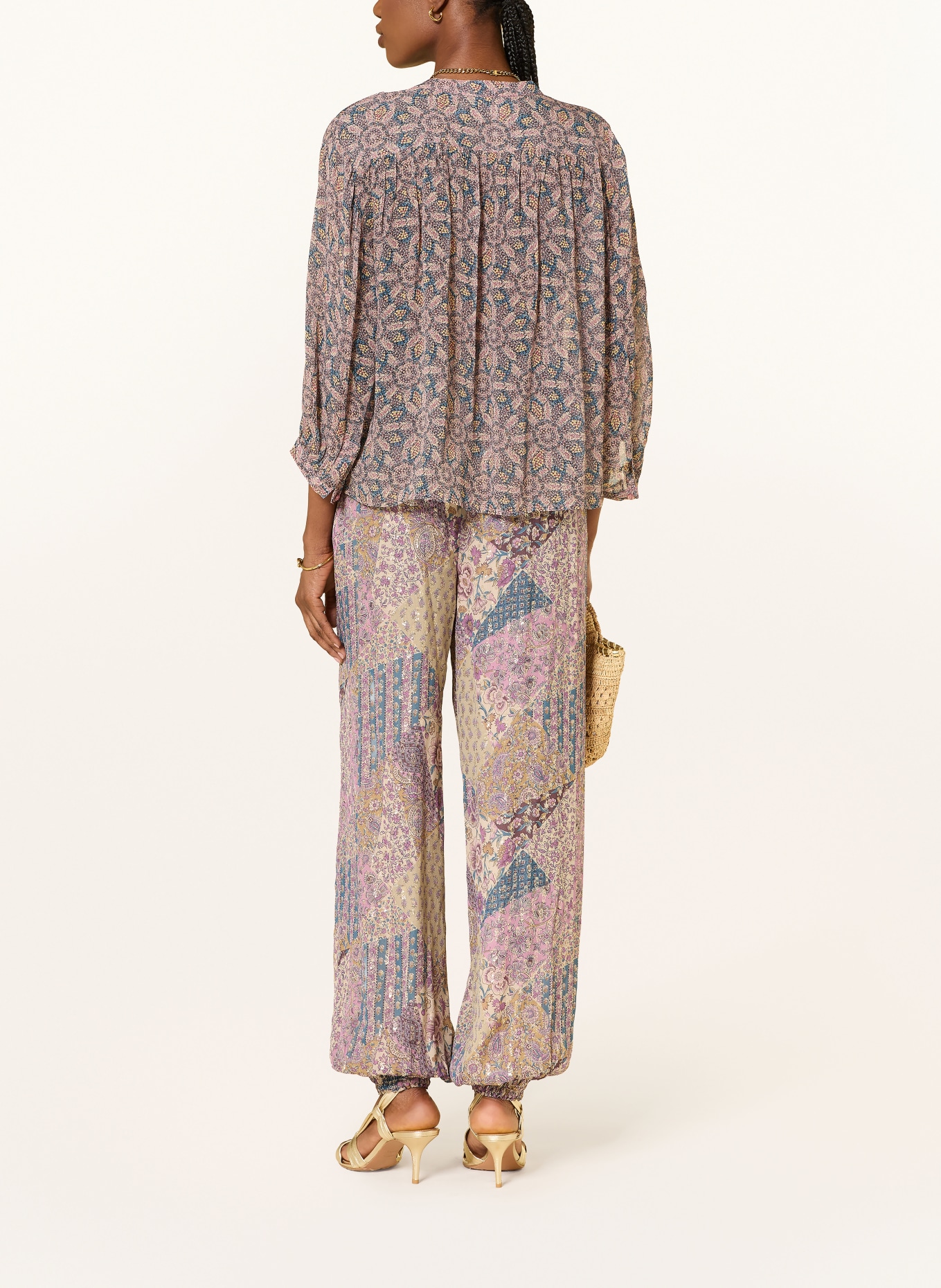 ba&sh Kalhoty PARSY s třpytivou přízí: FIALOVÁ / ZLATÁ / TMAVĚ MODRÁ