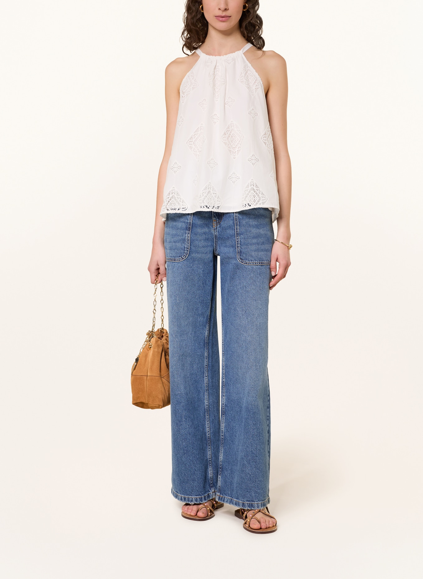 ba&sh Top MAXI mit Spitze: WEISS