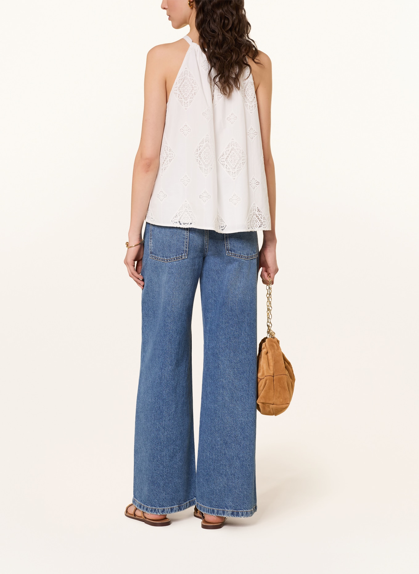 ba&sh Top MAXI mit Spitze: WEISS