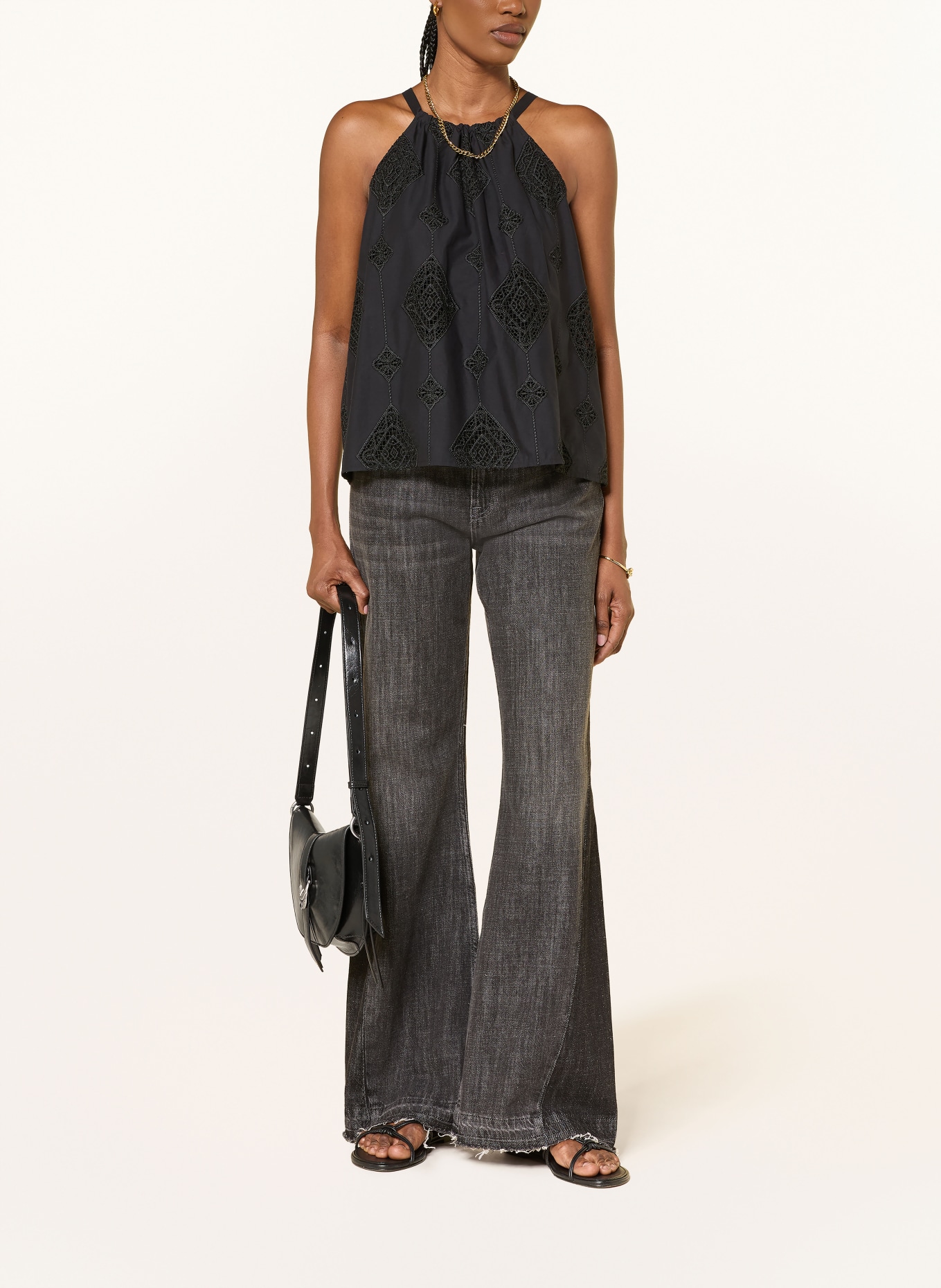 ba&sh Top MAXI mit Spitze: SCHWARZ