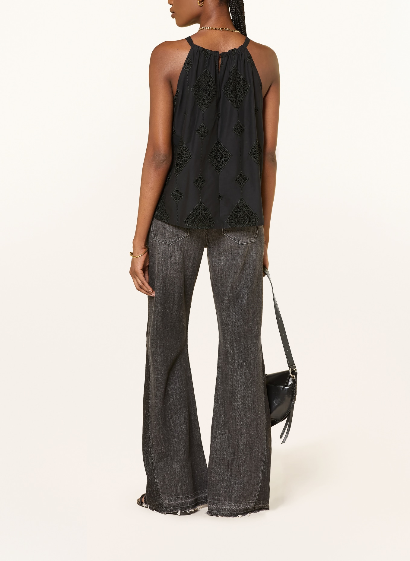 ba&sh Top MAXI mit Spitze: SCHWARZ