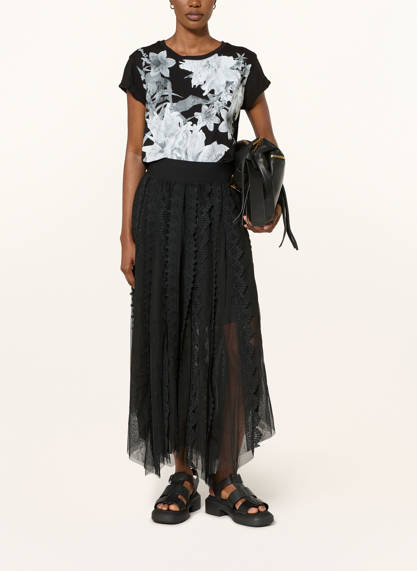 ALLSAINTS T-shirt CRYSTAL ANNA: ZWART / LICHTGRIJS