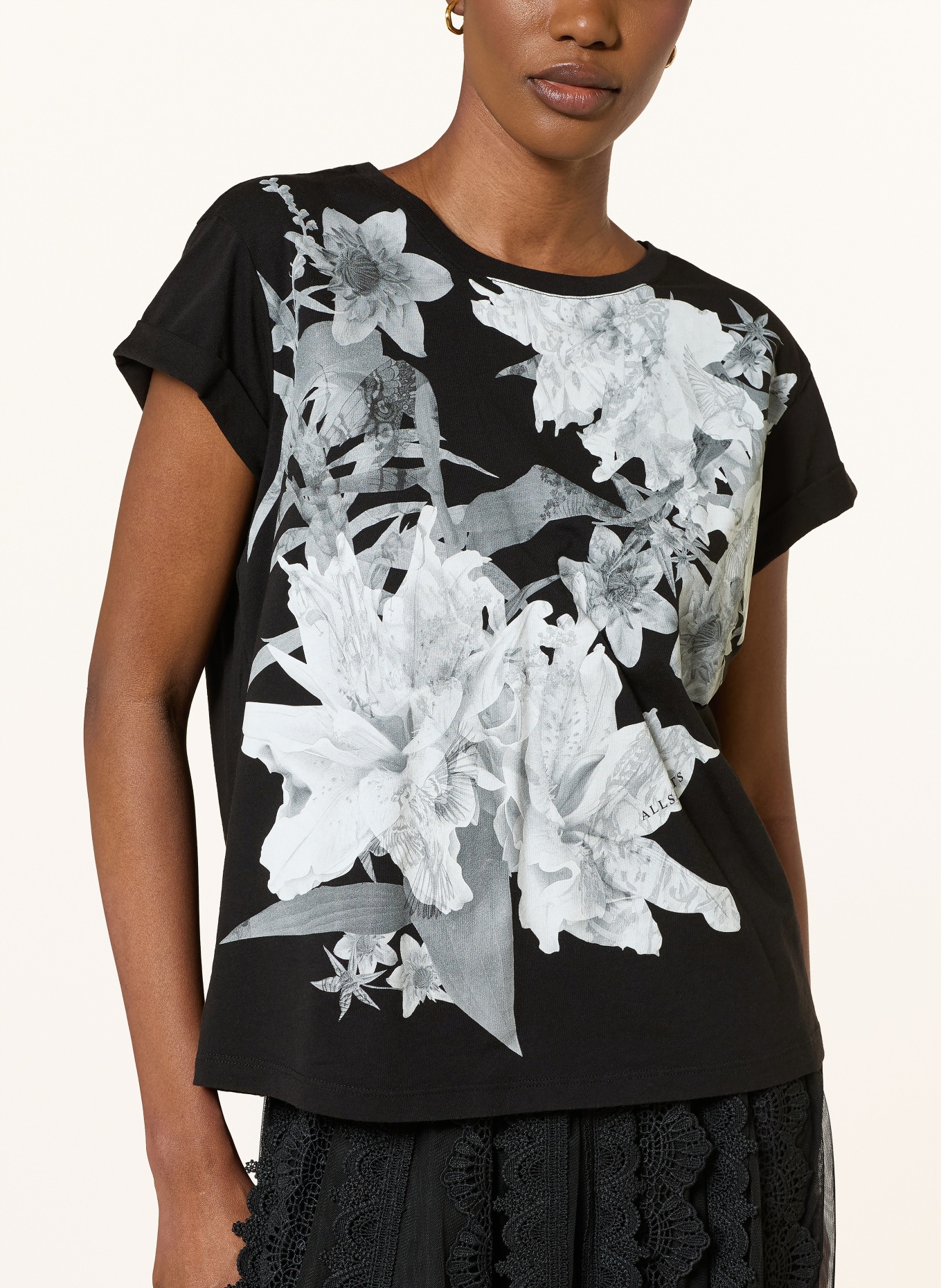 ALLSAINTS T-shirt CRYSTAL ANNA: ZWART / LICHTGRIJS