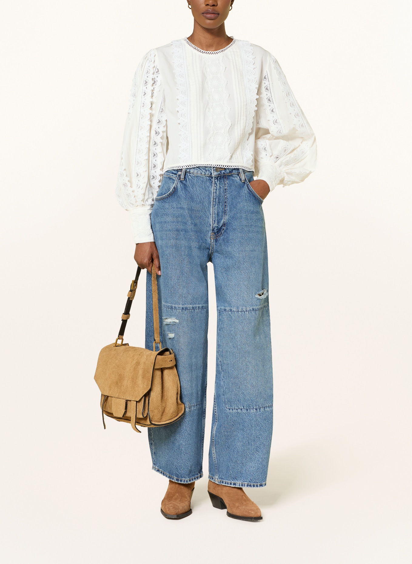 ALLSAINTS HART-blouse met kant: WIT