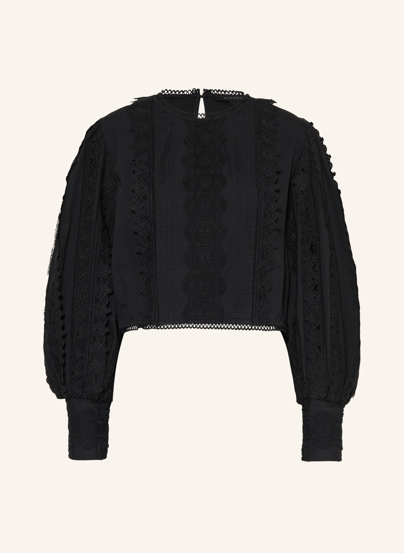 ALLSAINTS HART-blouse met kant: ZWART