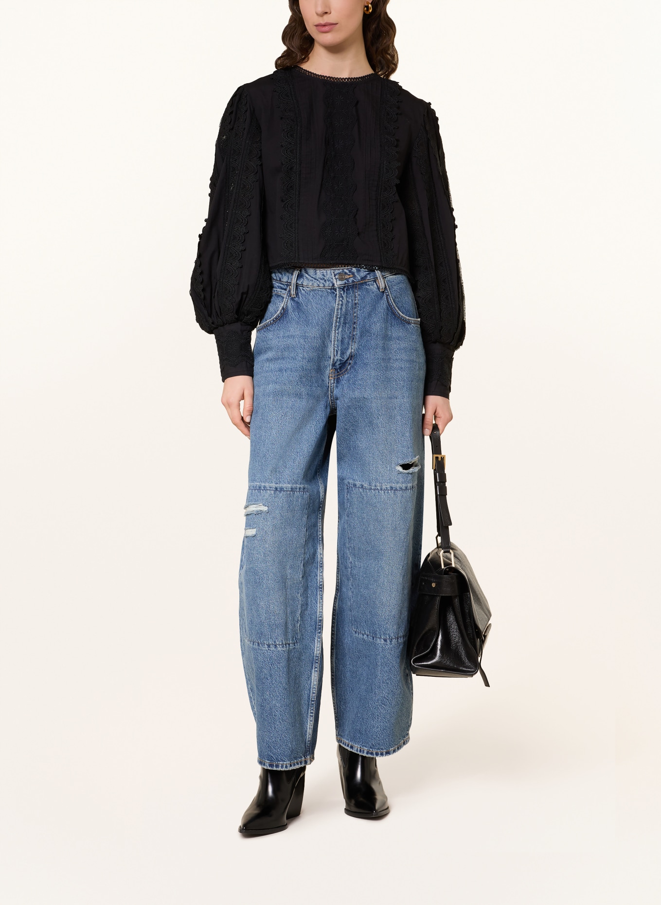 ALLSAINTS HART-blouse met kant: ZWART