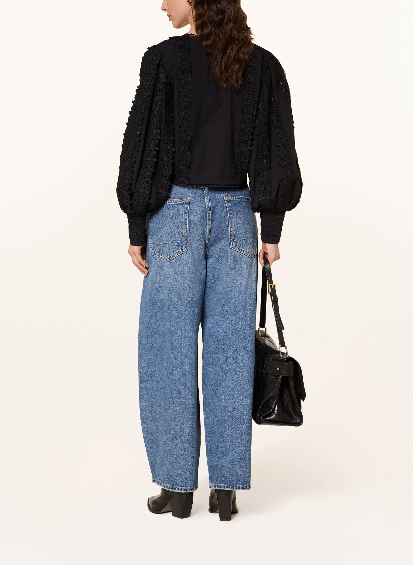 ALLSAINTS HART-blouse met kant: ZWART